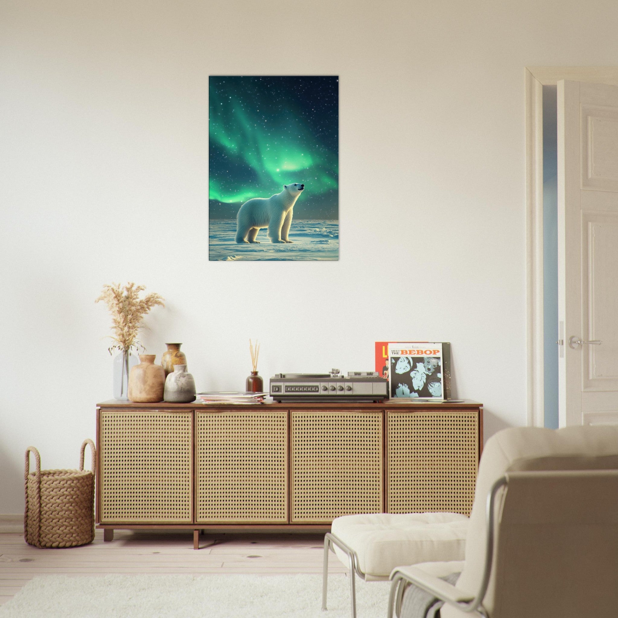 Canvas Portrait - Polar Bear Under the Aurora Borealis A solitary 3 - Shop Ai Art WebShop - Digital Art online Store