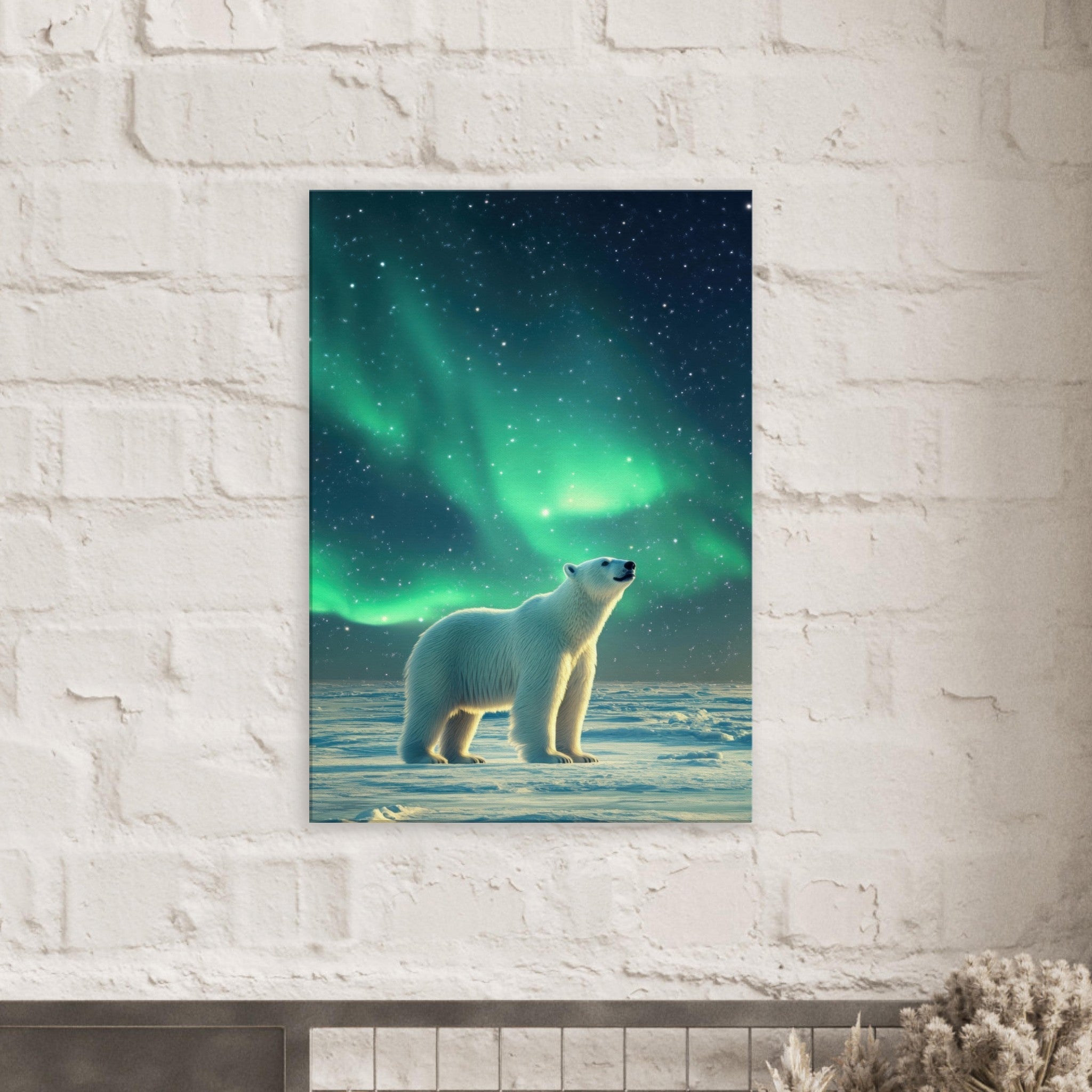 Canvas Portrait - Polar Bear Under the Aurora Borealis A solitary 3 - Shop Ai Art WebShop - Digital Art online Store