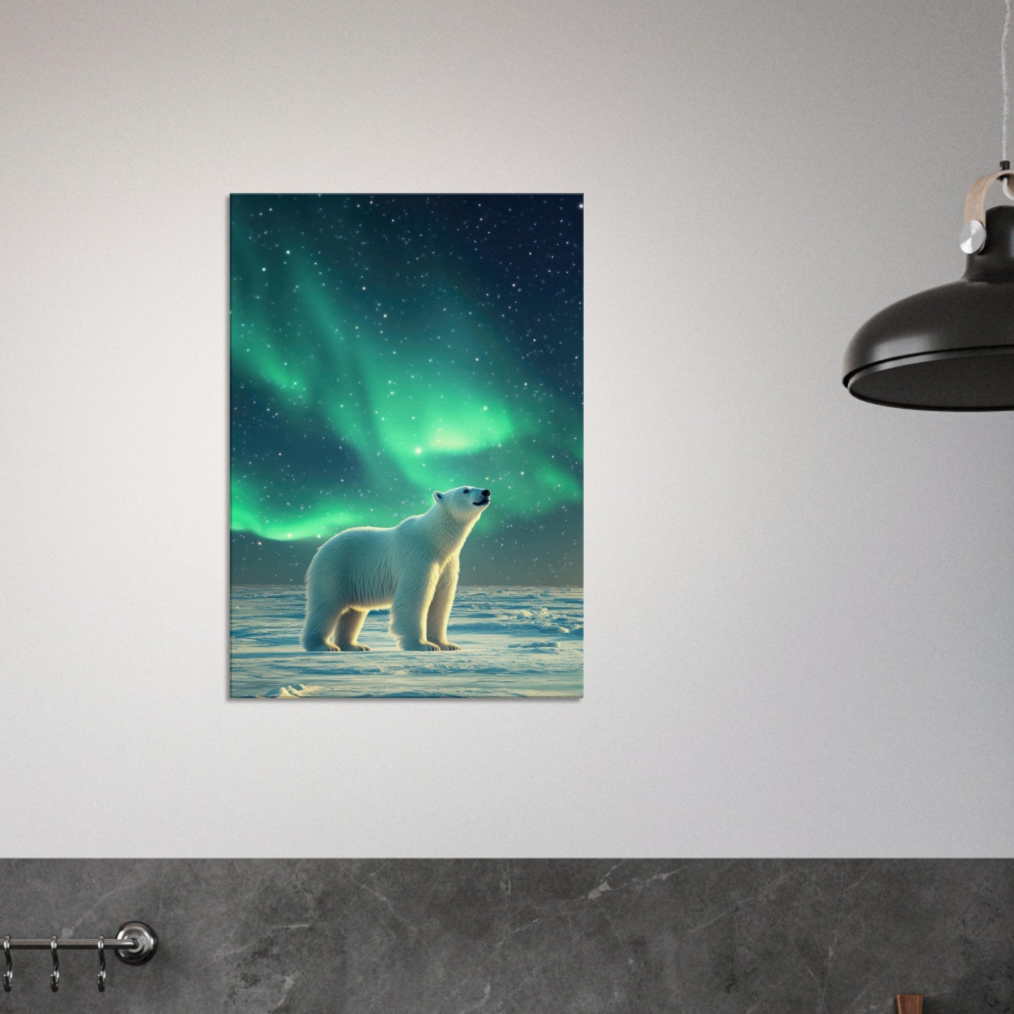 Canvas Portrait - Polar Bear Under the Aurora Borealis A solitary 3 - Shop Ai Art WebShop - Digital Art online Store
