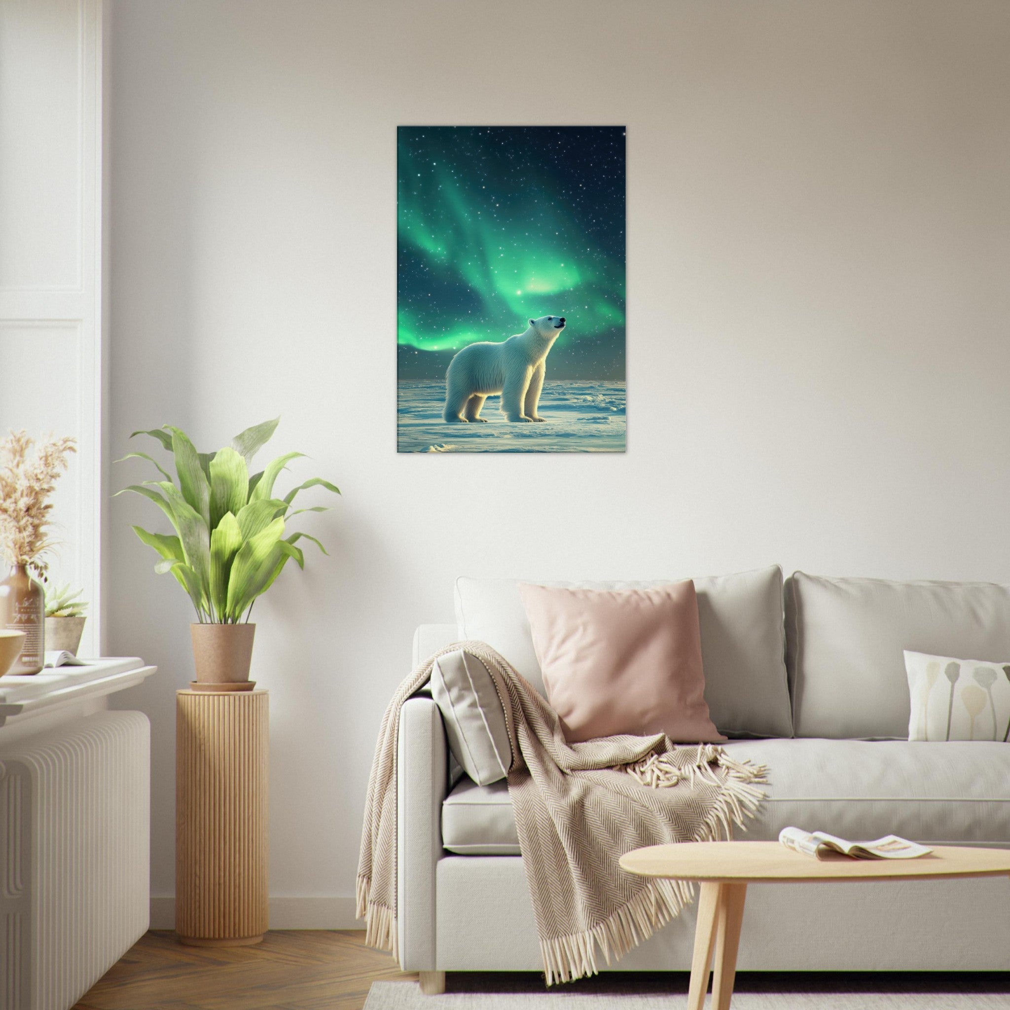 Canvas Portrait - Polar Bear Under the Aurora Borealis A solitary 3 - Shop Ai Art WebShop - Digital Art online Store