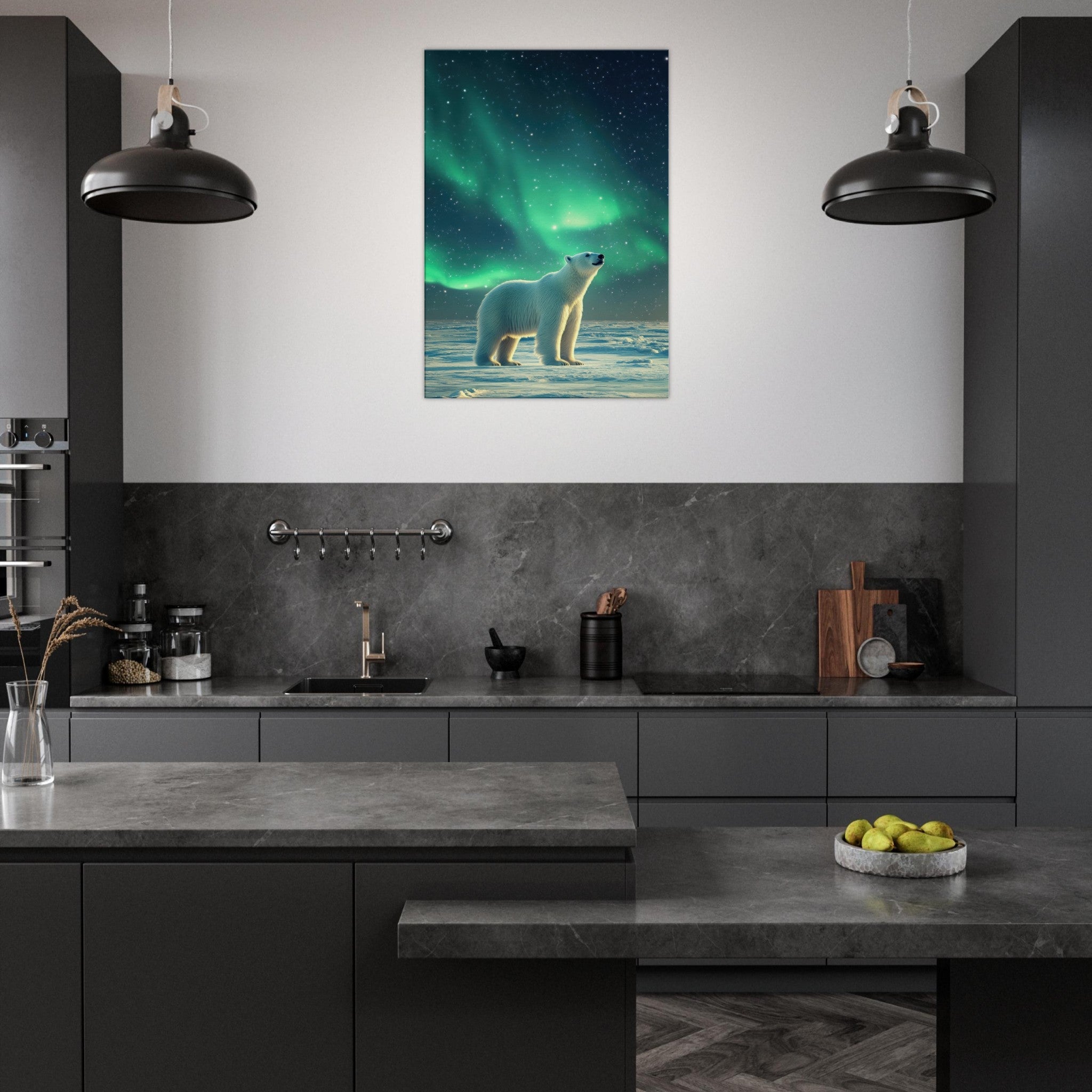 Canvas Portrait - Polar Bear Under the Aurora Borealis A solitary 3 - Shop Ai Art WebShop - Digital Art online Store
