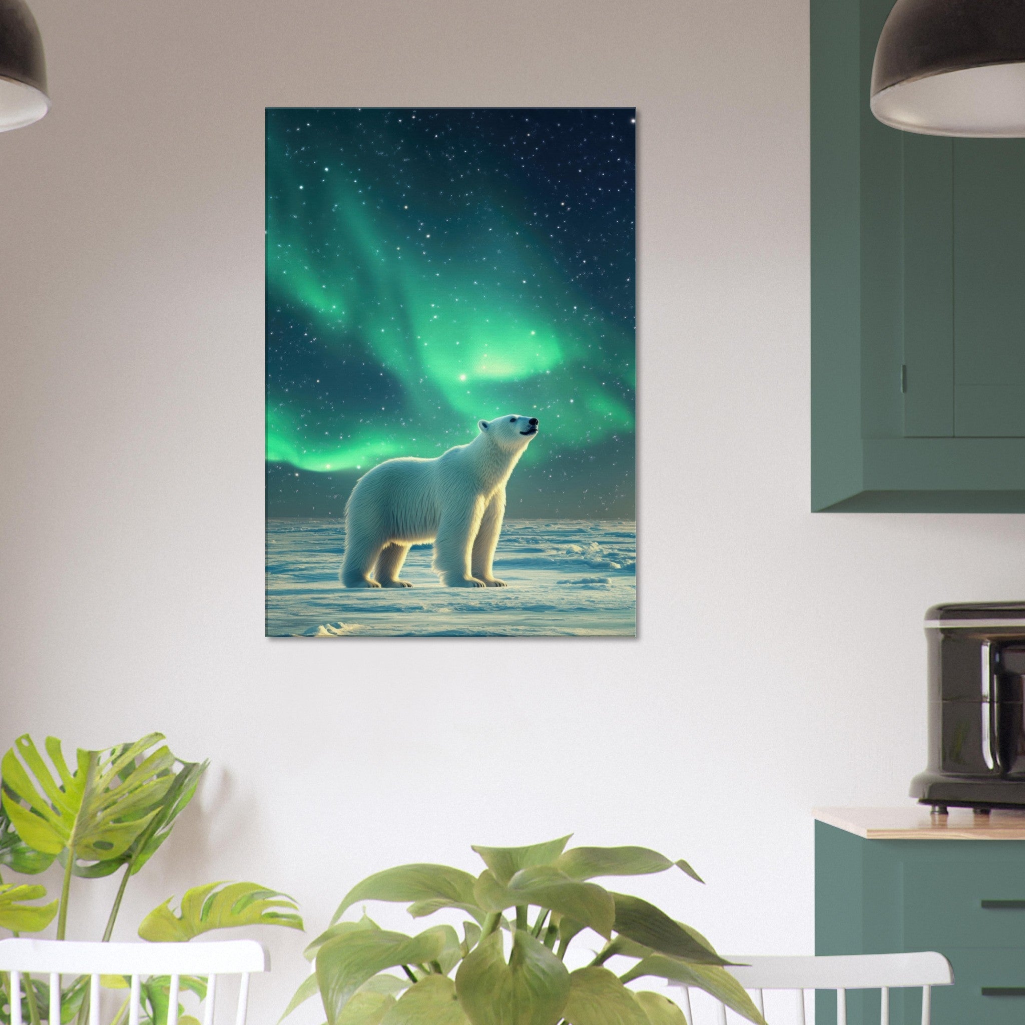 Canvas Portrait - Polar Bear Under the Aurora Borealis A solitary 3 - Shop Ai Art WebShop - Digital Art online Store