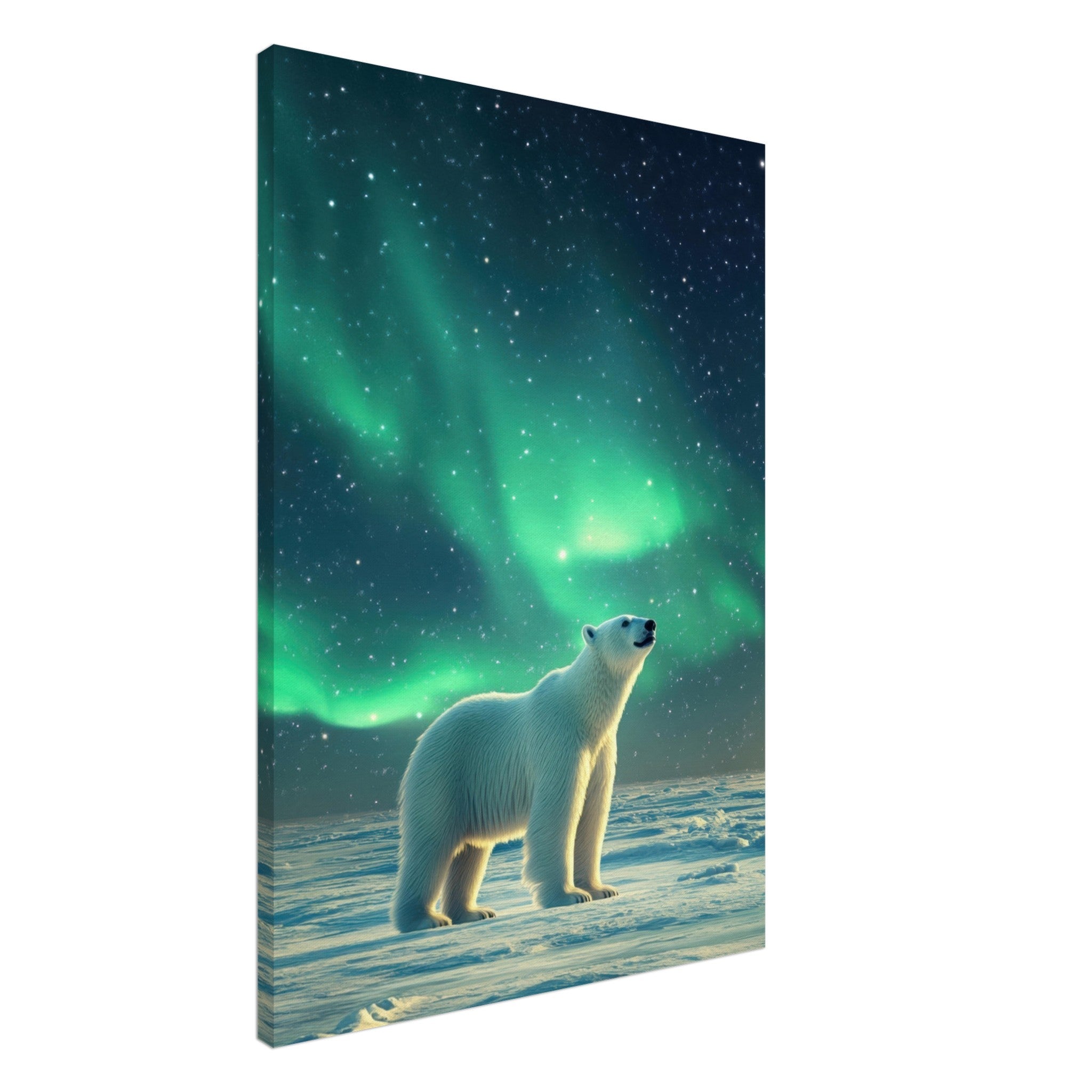 Canvas Portrait - Polar Bear Under the Aurora Borealis A solitary 3 - Shop Ai Art WebShop - Digital Art online Store