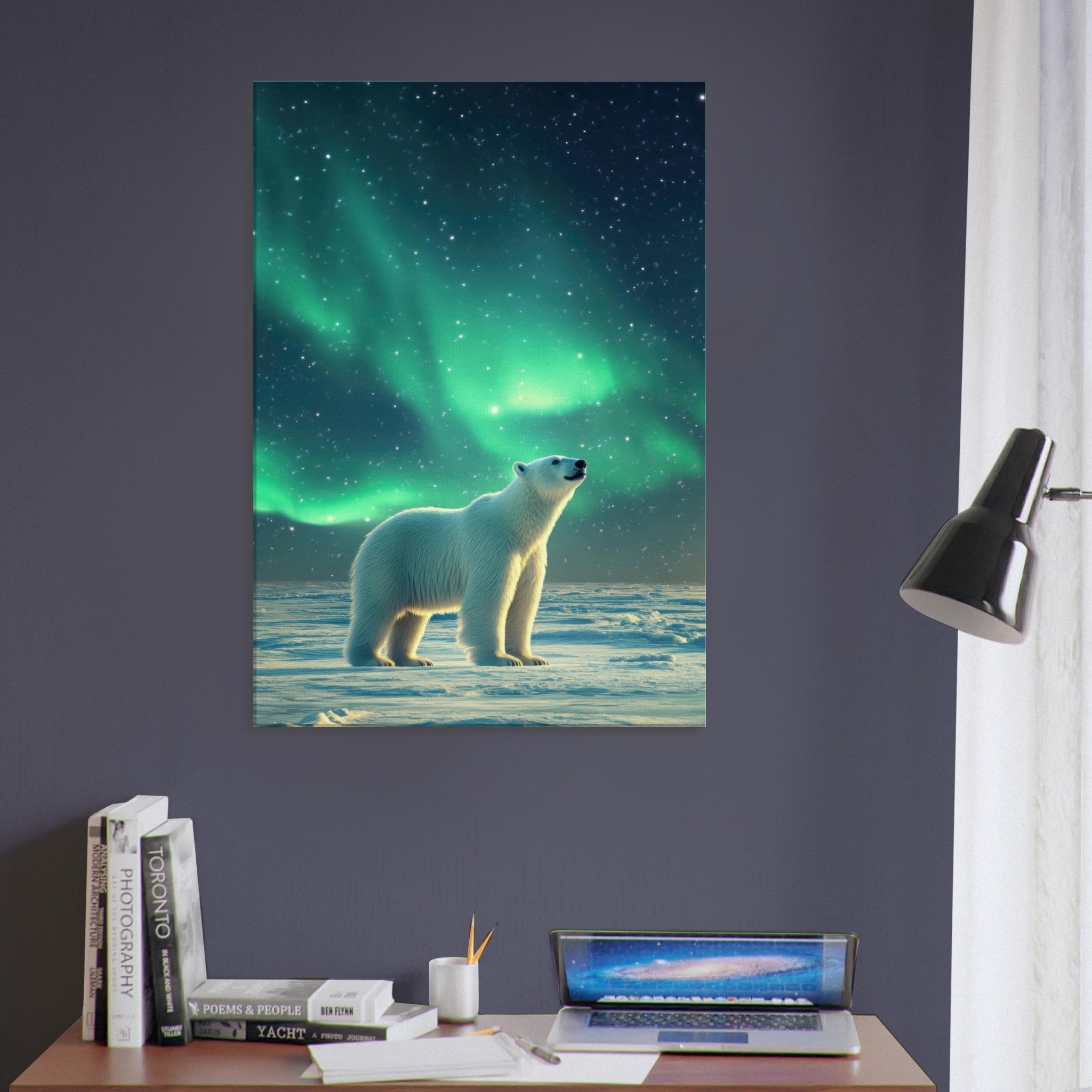 Canvas Portrait - Polar Bear Under the Aurora Borealis A solitary 3 - Shop Ai Art WebShop - Digital Art online Store