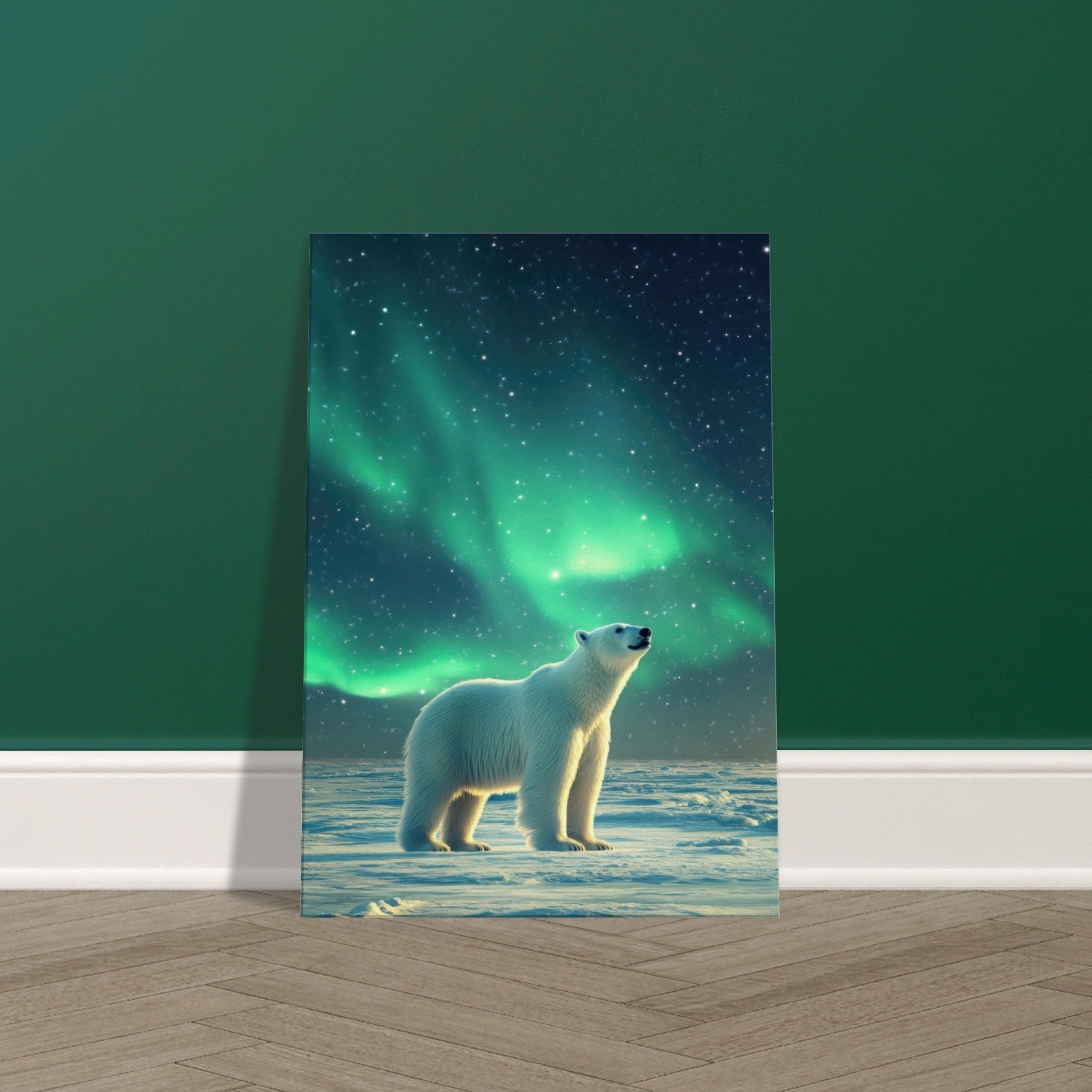 Canvas Portrait - Polar Bear Under the Aurora Borealis A solitary 3 - Shop Ai Art WebShop - Digital Art online Store