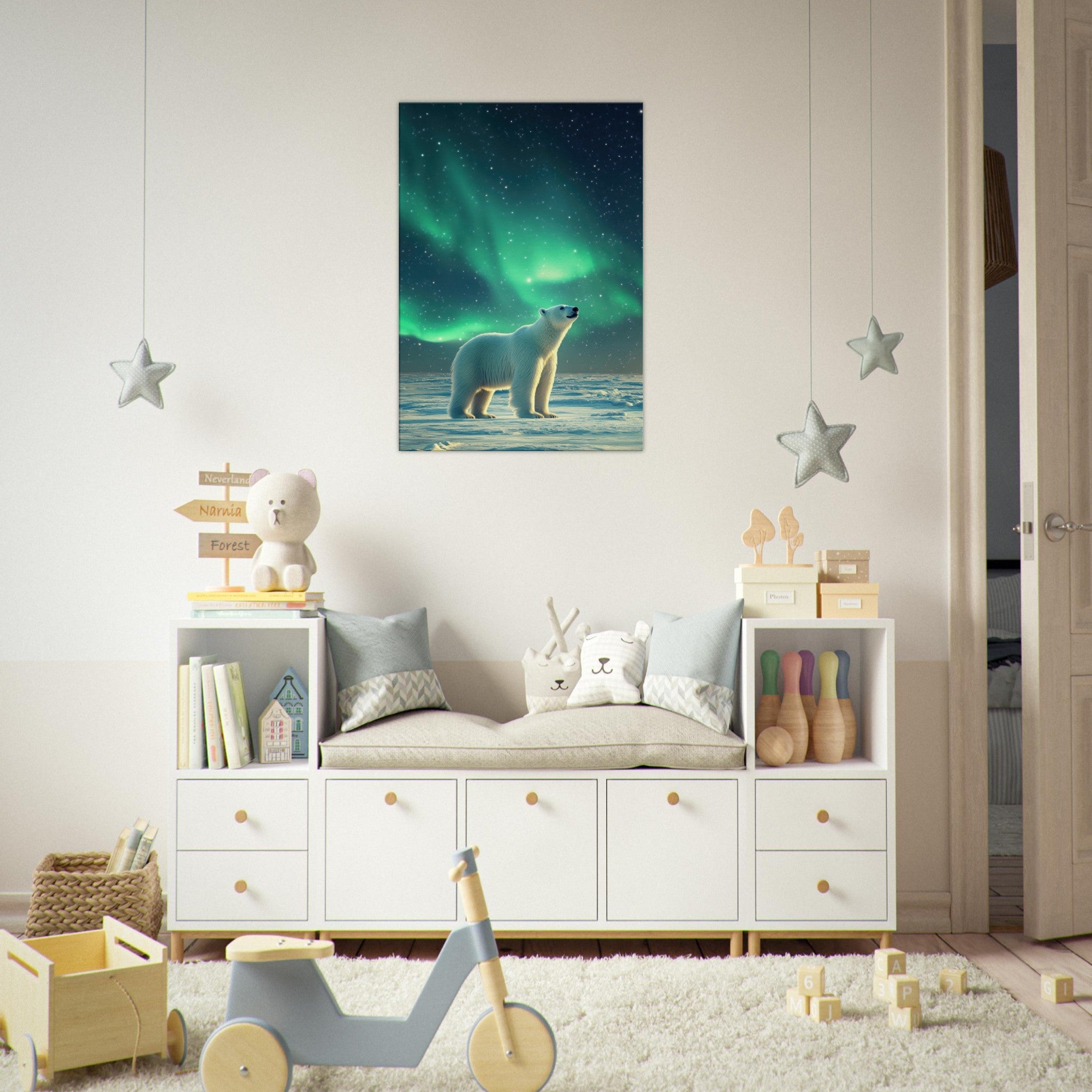 Canvas Portrait - Polar Bear Under the Aurora Borealis A solitary 3 - Shop Ai Art WebShop - Digital Art online Store