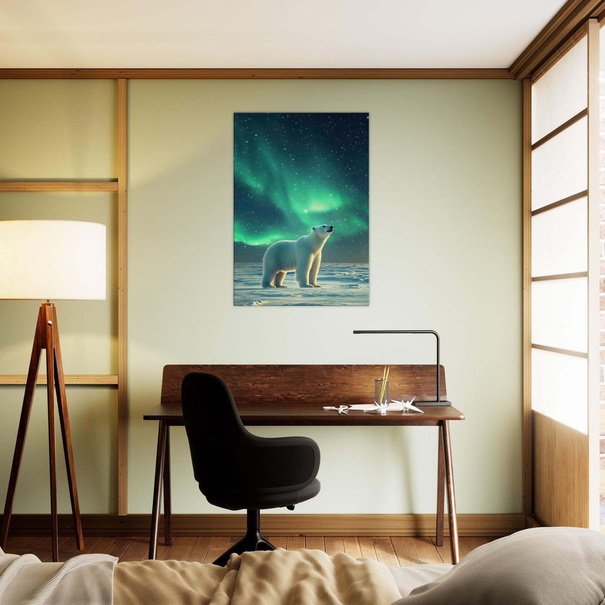 Canvas Portrait - Polar Bear Under the Aurora Borealis A solitary 3 - Shop Ai Art WebShop - Digital Art online Store