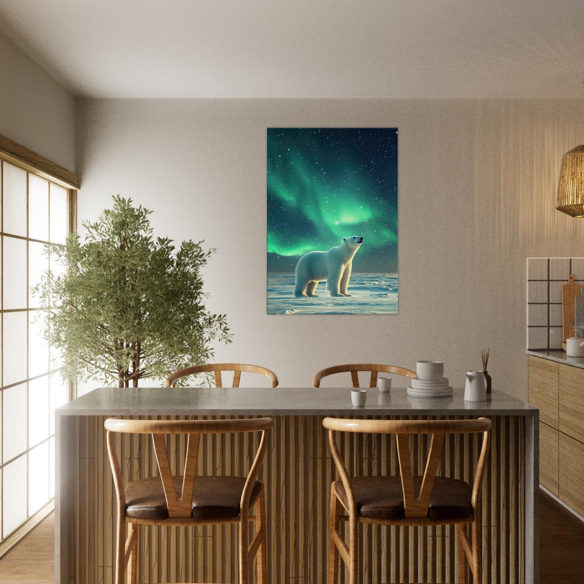 Canvas Portrait - Polar Bear Under the Aurora Borealis A solitary 3 - Shop Ai Art WebShop - Digital Art online Store