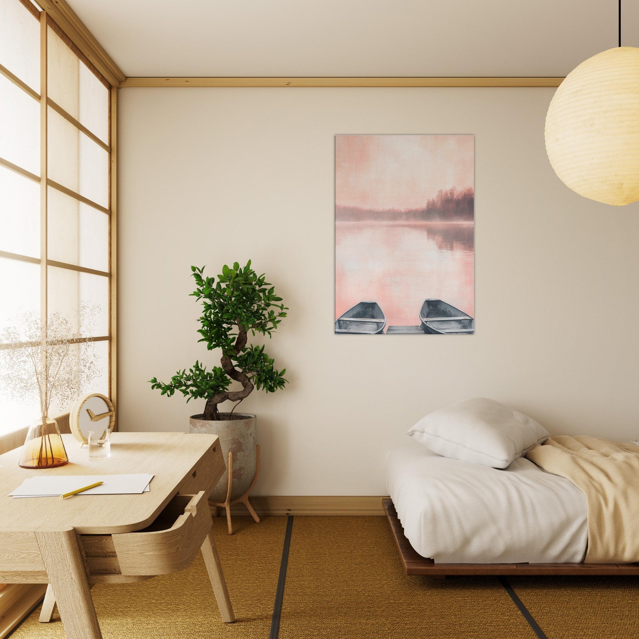 Canvas Portrait - Serene Lake with Rowboats A tranquil lake - Shop Ai Art WebShop - Digital Art online Store