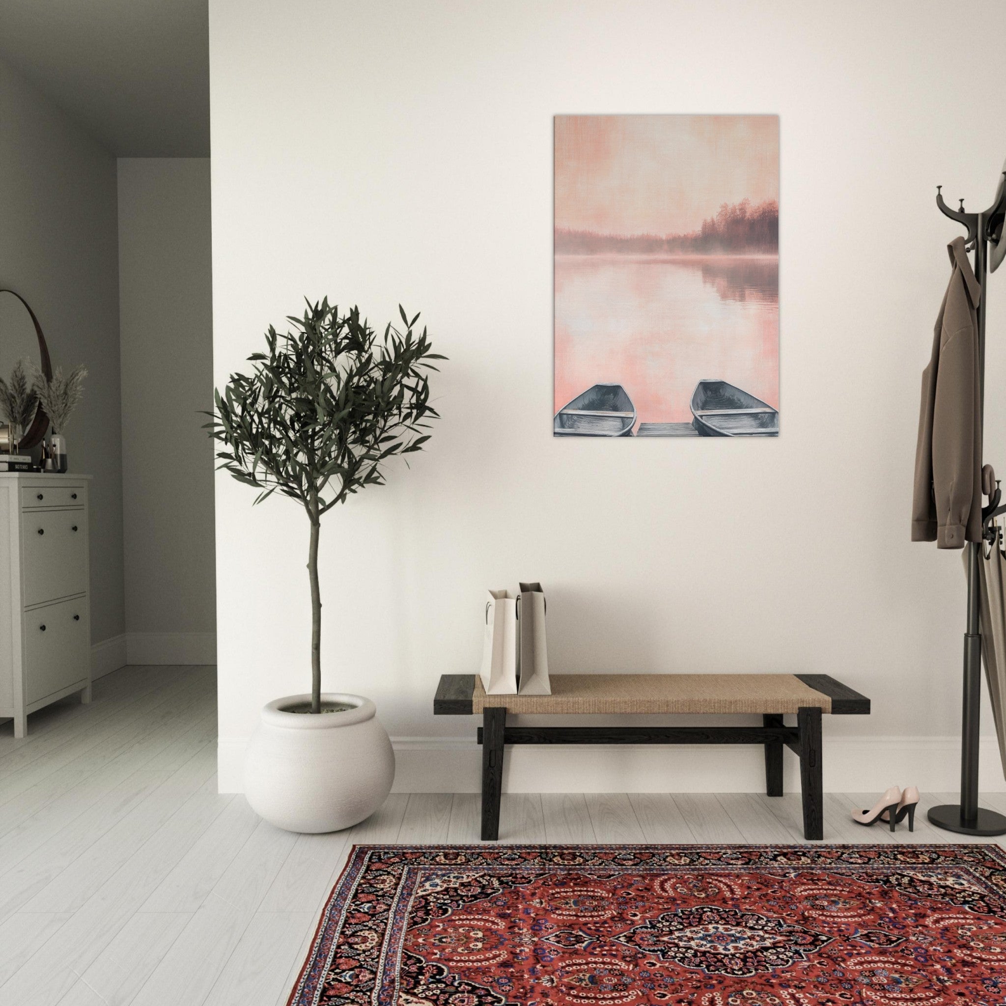 Canvas Portrait - Serene Lake with Rowboats A tranquil lake - Shop Ai Art WebShop - Digital Art online Store