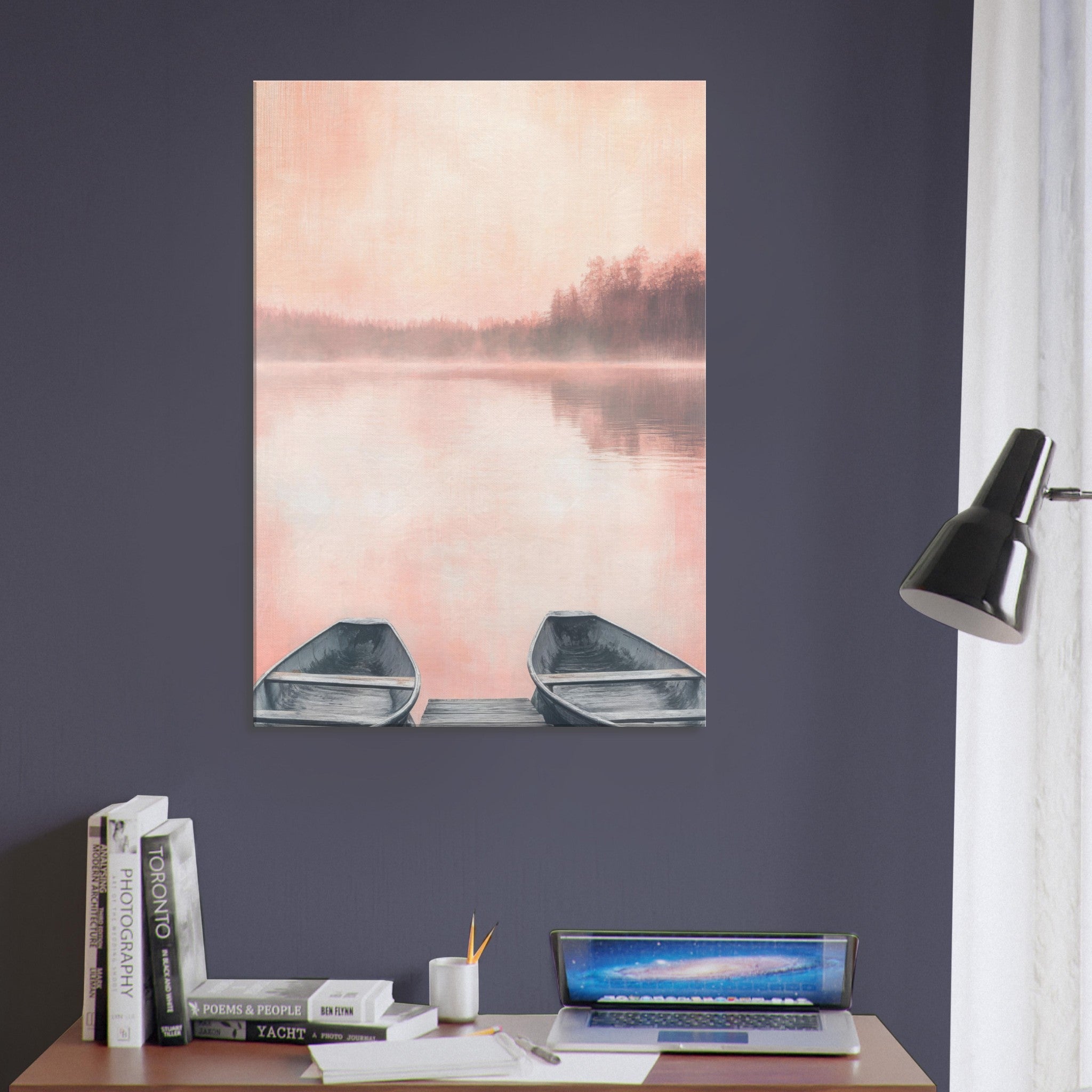 Canvas Portrait - Serene Lake with Rowboats A tranquil lake - Shop Ai Art WebShop - Digital Art online Store