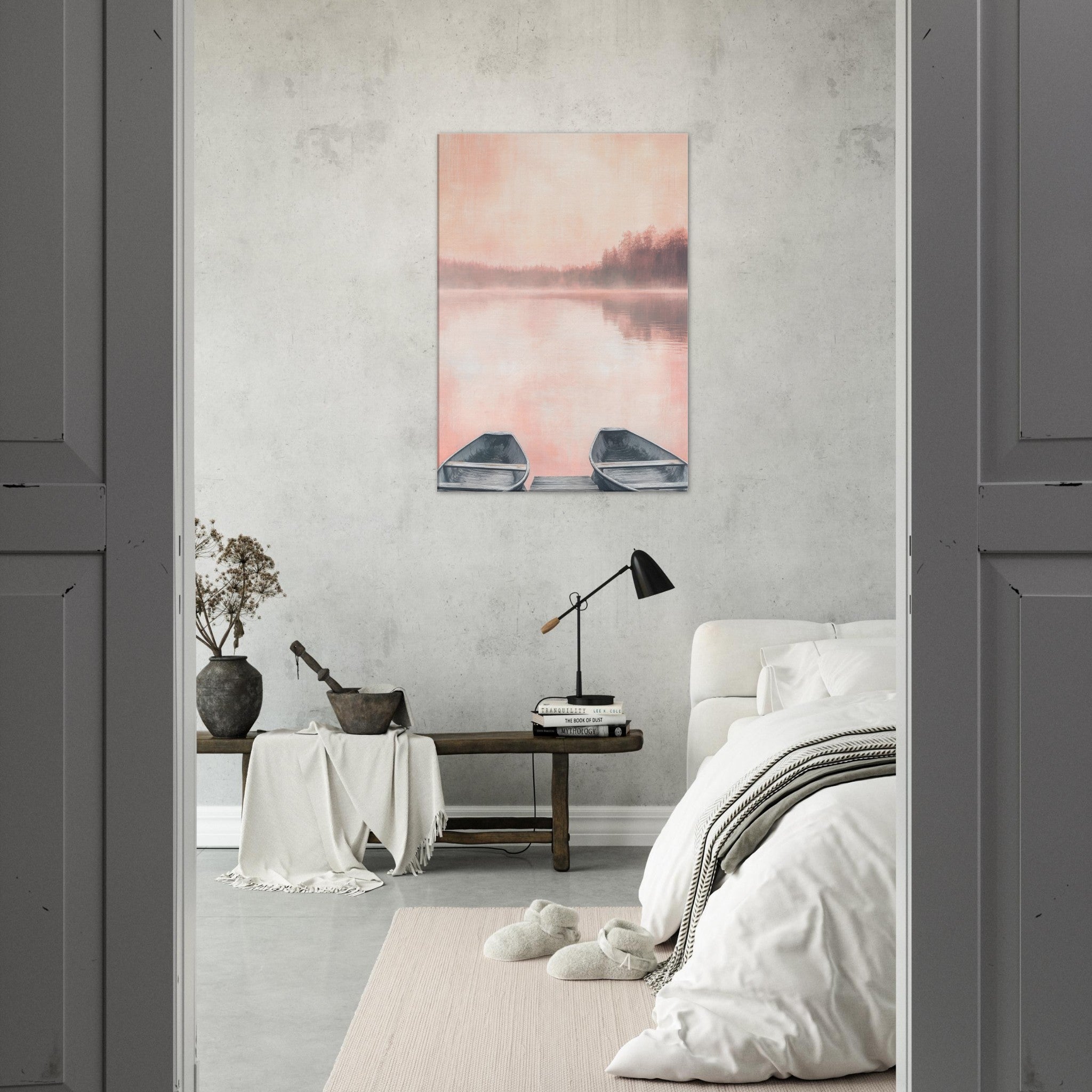Canvas Portrait - Serene Lake with Rowboats A tranquil lake - Shop Ai Art WebShop - Digital Art online Store