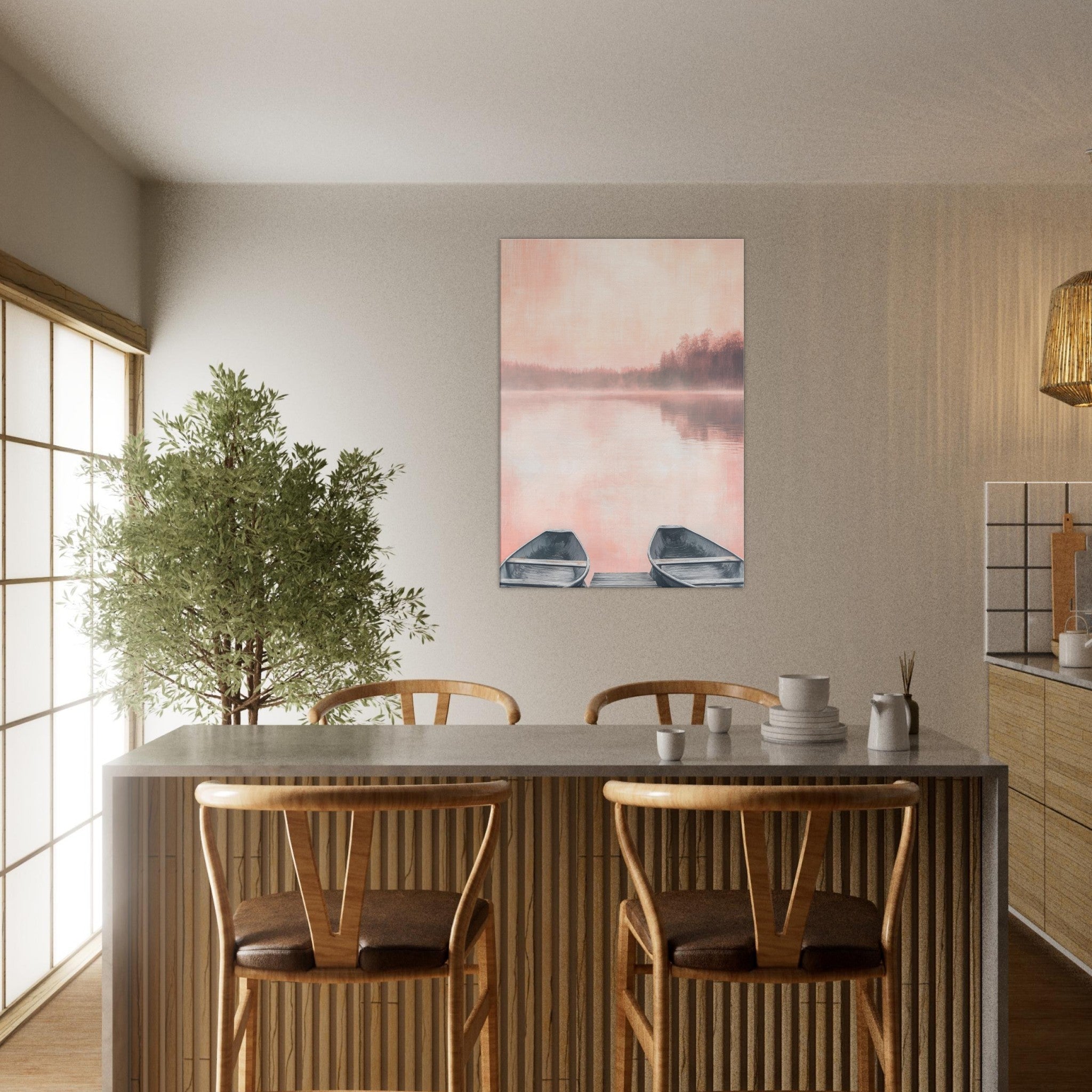 Canvas Portrait - Serene Lake with Rowboats A tranquil lake - Shop Ai Art WebShop - Digital Art online Store