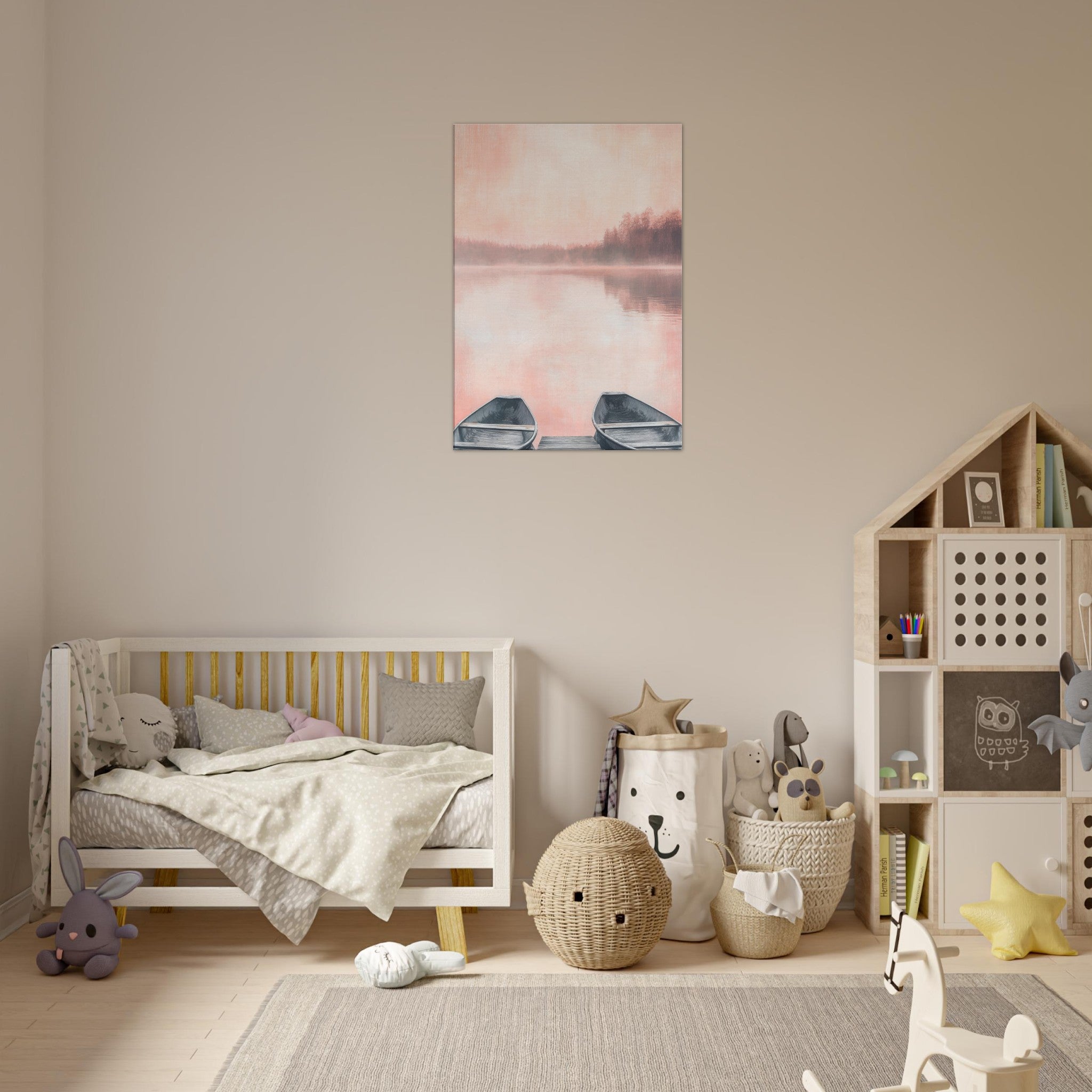 Canvas Portrait - Serene Lake with Rowboats A tranquil lake - Shop Ai Art WebShop - Digital Art online Store