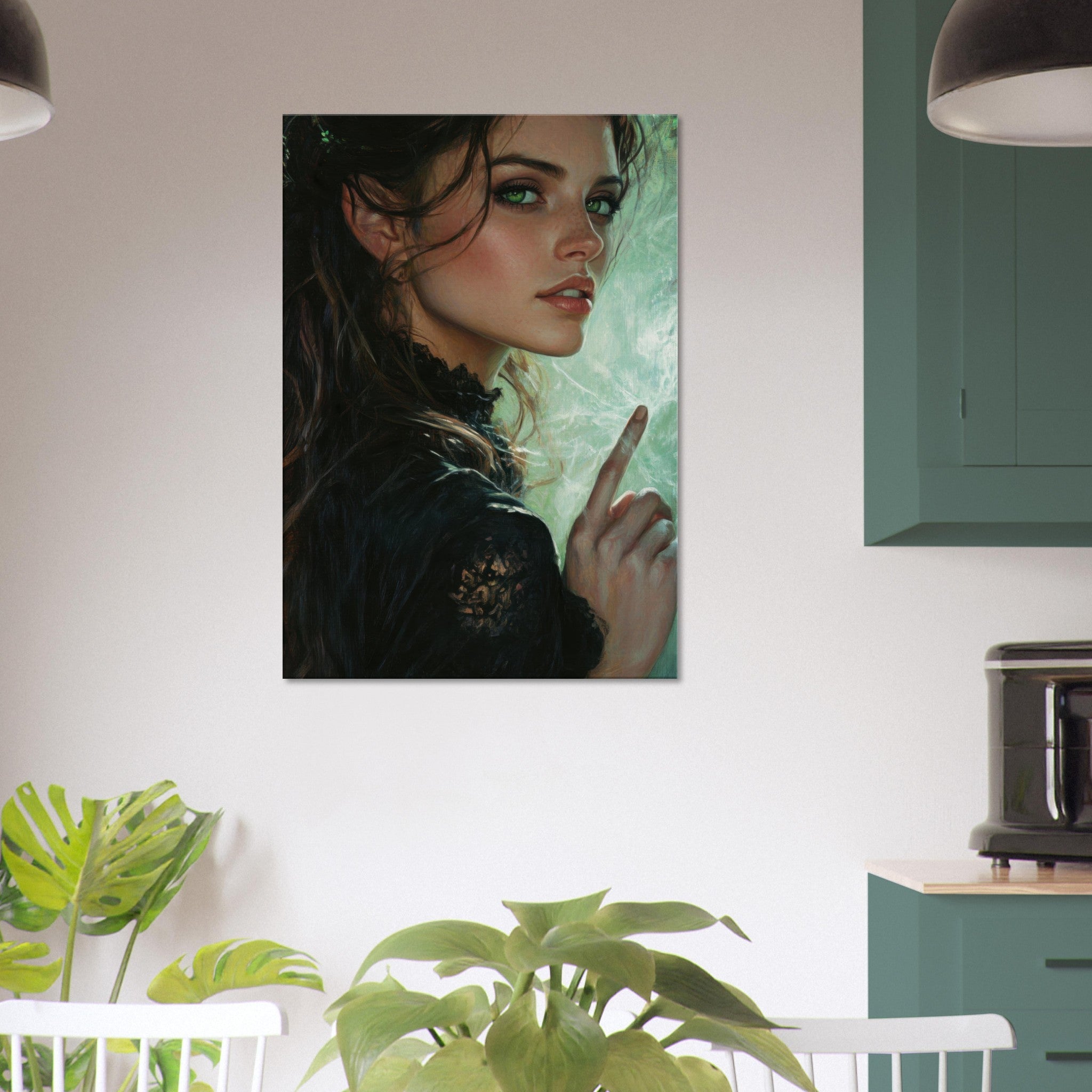 Canvas Portrait - The Fae Sorceress of the Emerald Woods Oil Faint 6 - Shop Ai Art WebShop - Digital Art online Store