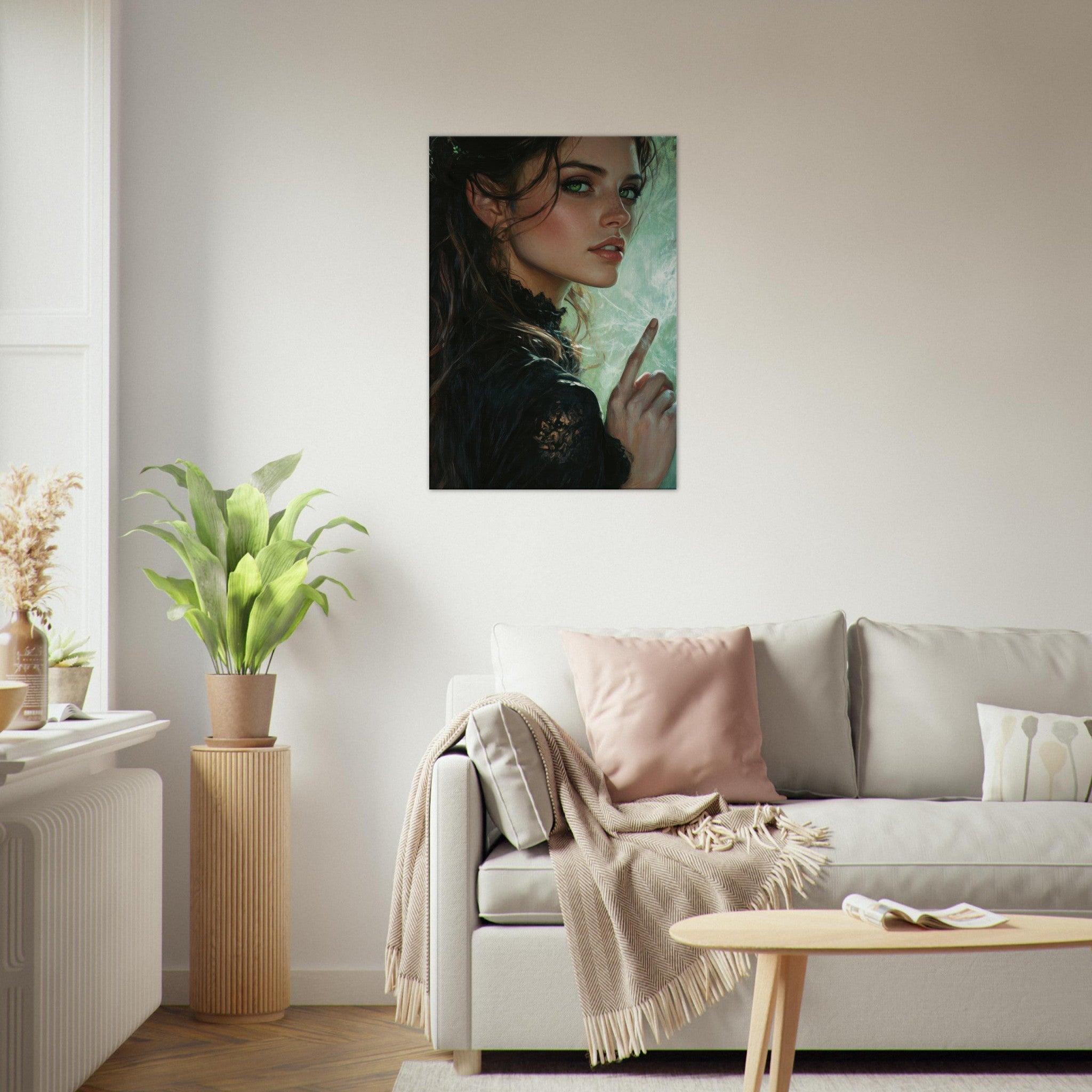 Canvas Portrait - The Fae Sorceress of the Emerald Woods Oil Faint 6 - Ai Art Force
