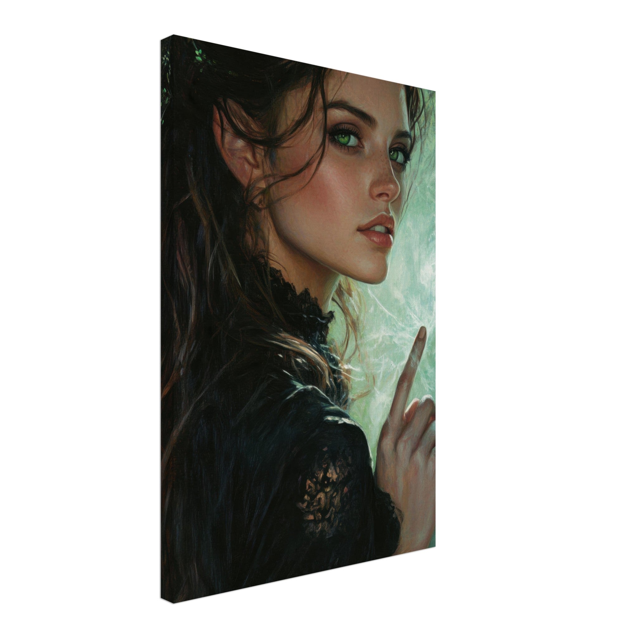 Canvas Portrait - The Fae Sorceress of the Emerald Woods Oil Faint 6 - Shop Ai Art WebShop - Digital Art online Store
