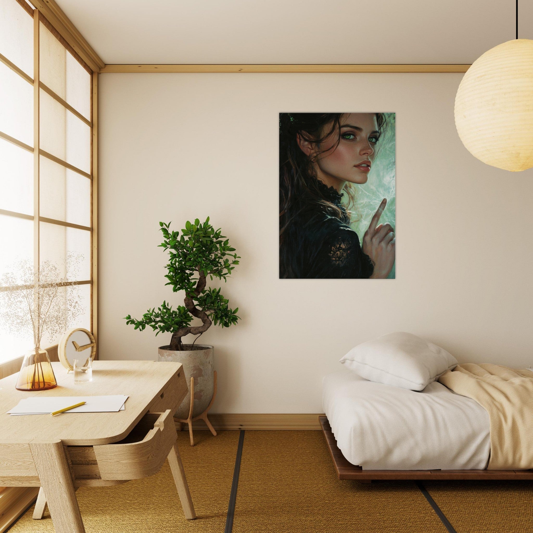 Canvas Portrait - The Fae Sorceress of the Emerald Woods Oil Faint 6 - Shop Ai Art WebShop - Digital Art online Store