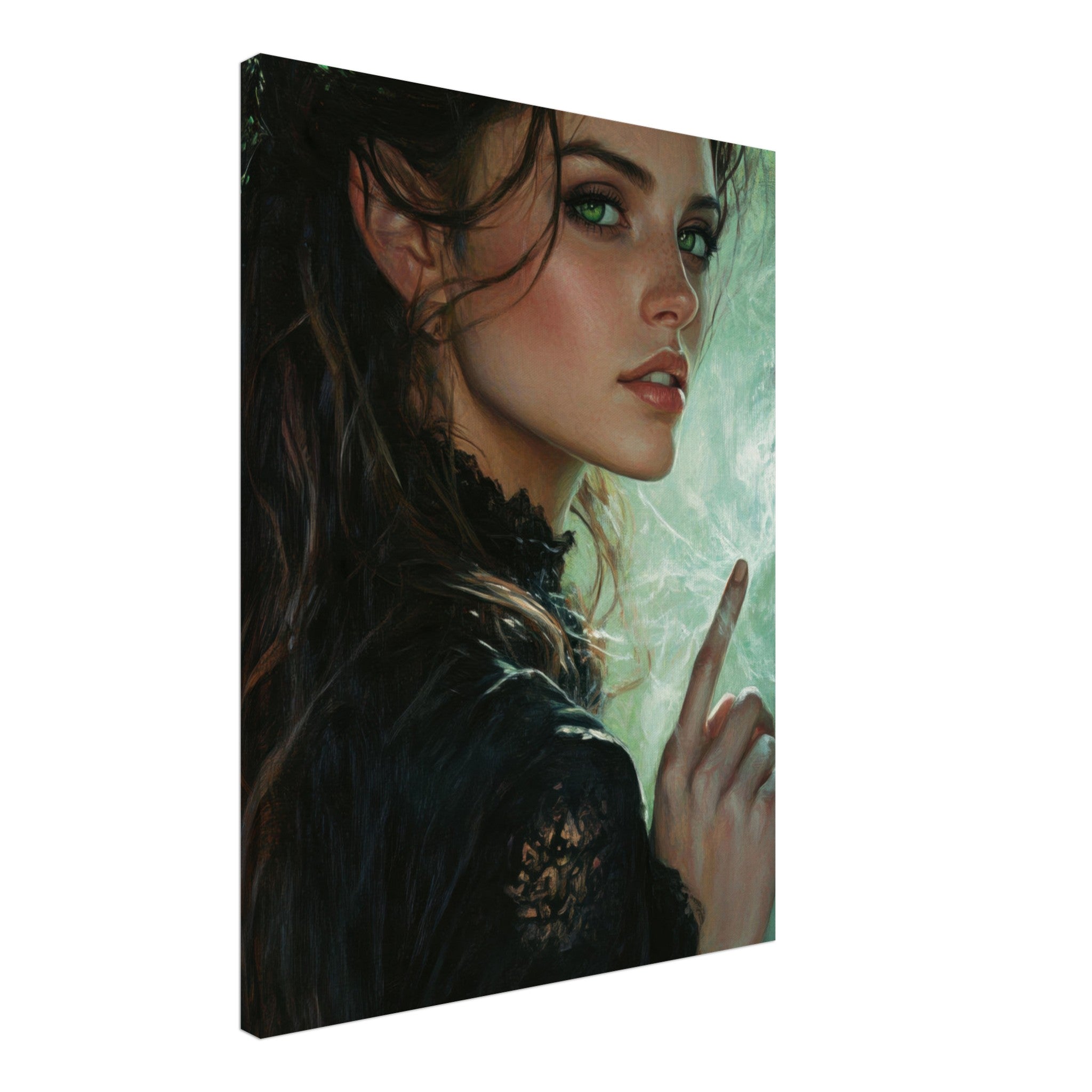 Canvas Portrait - The Fae Sorceress of the Emerald Woods Oil Faint 6 - Shop Ai Art WebShop - Digital Art online Store