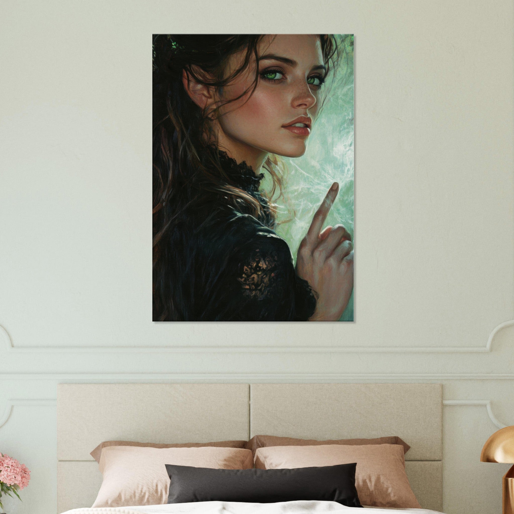 Canvas Portrait - The Fae Sorceress of the Emerald Woods Oil Faint 6 - Shop Ai Art WebShop - Digital Art online Store