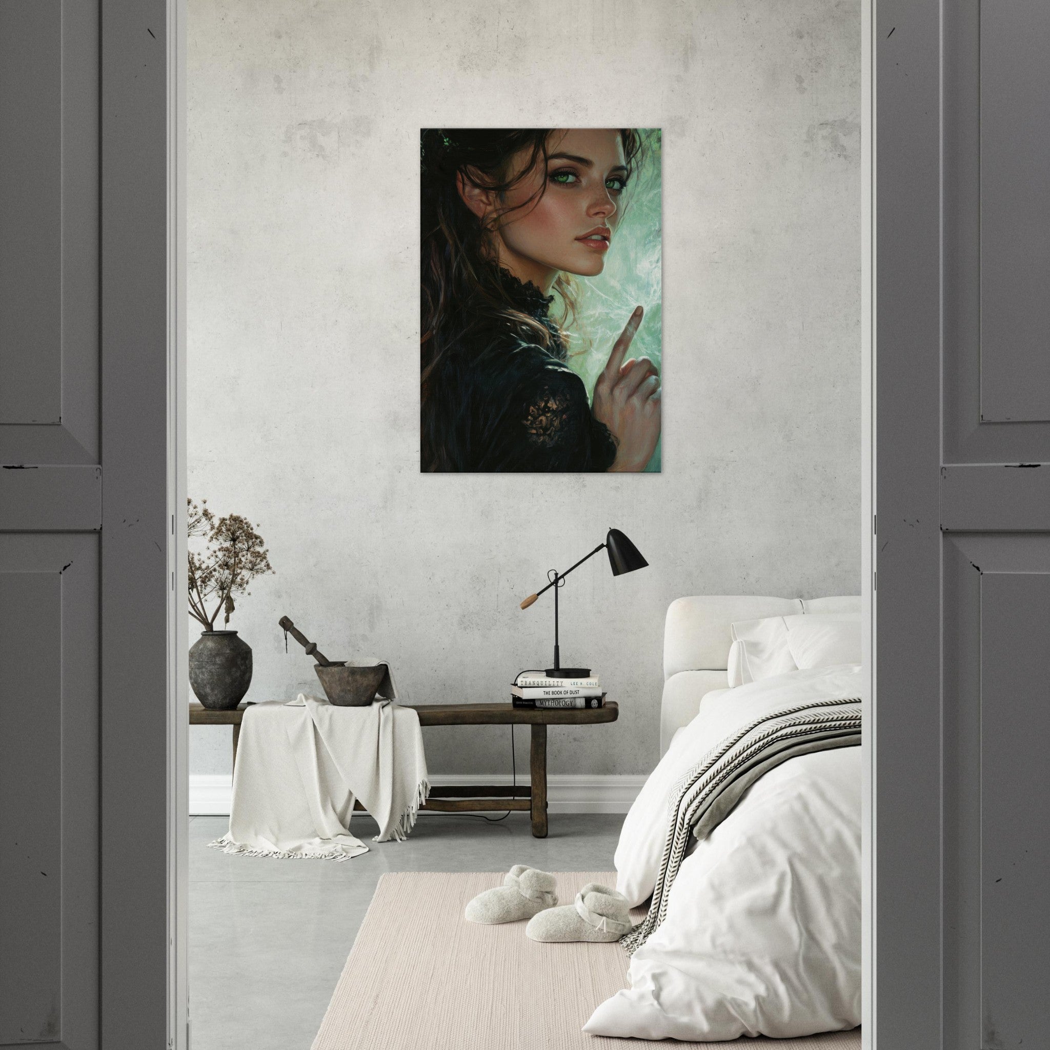 Canvas Portrait - The Fae Sorceress of the Emerald Woods Oil Faint 6 - Shop Ai Art WebShop - Digital Art online Store