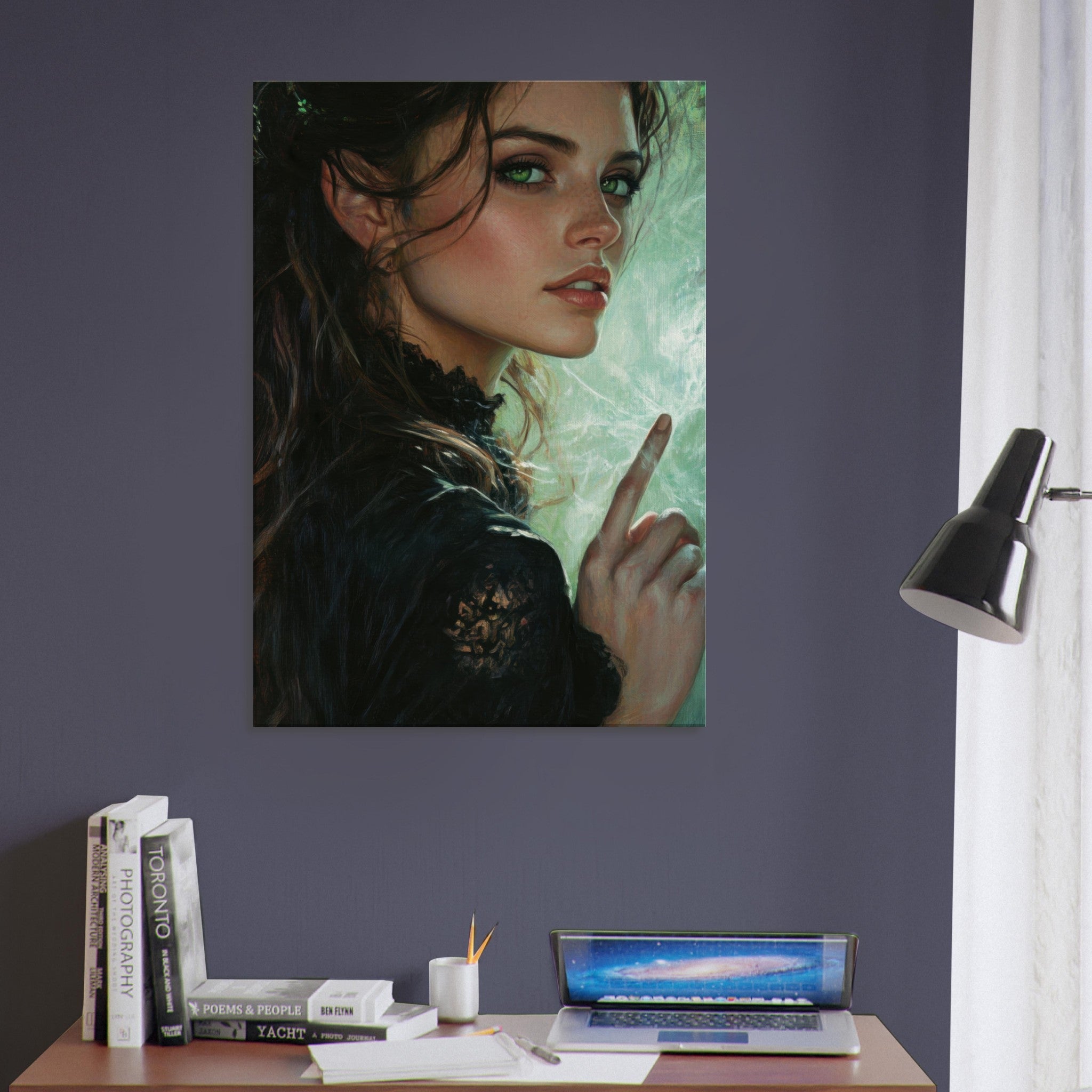 Canvas Portrait - The Fae Sorceress of the Emerald Woods Oil Faint 6 - Shop Ai Art WebShop - Digital Art online Store