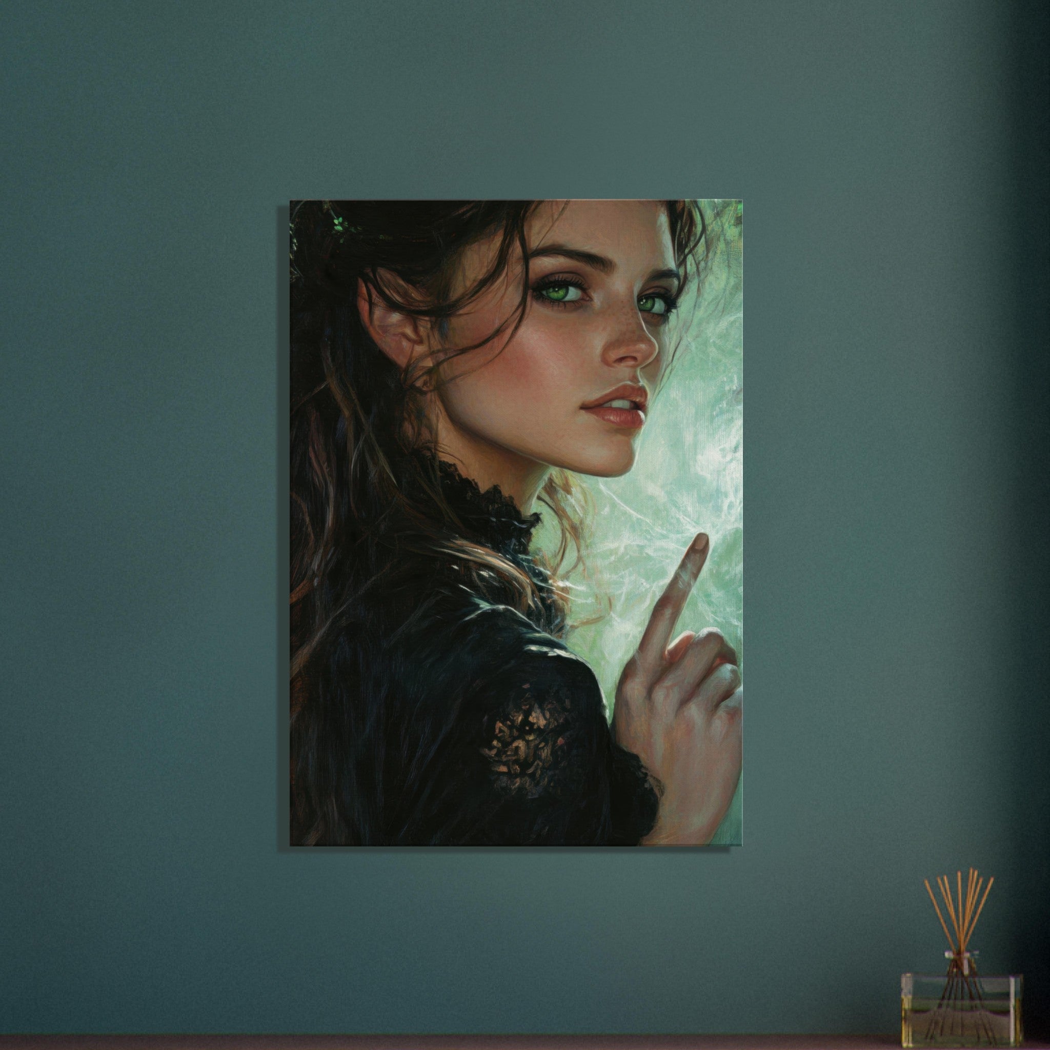 Canvas Portrait - The Fae Sorceress of the Emerald Woods Oil Faint 6 - Shop Ai Art WebShop - Digital Art online Store