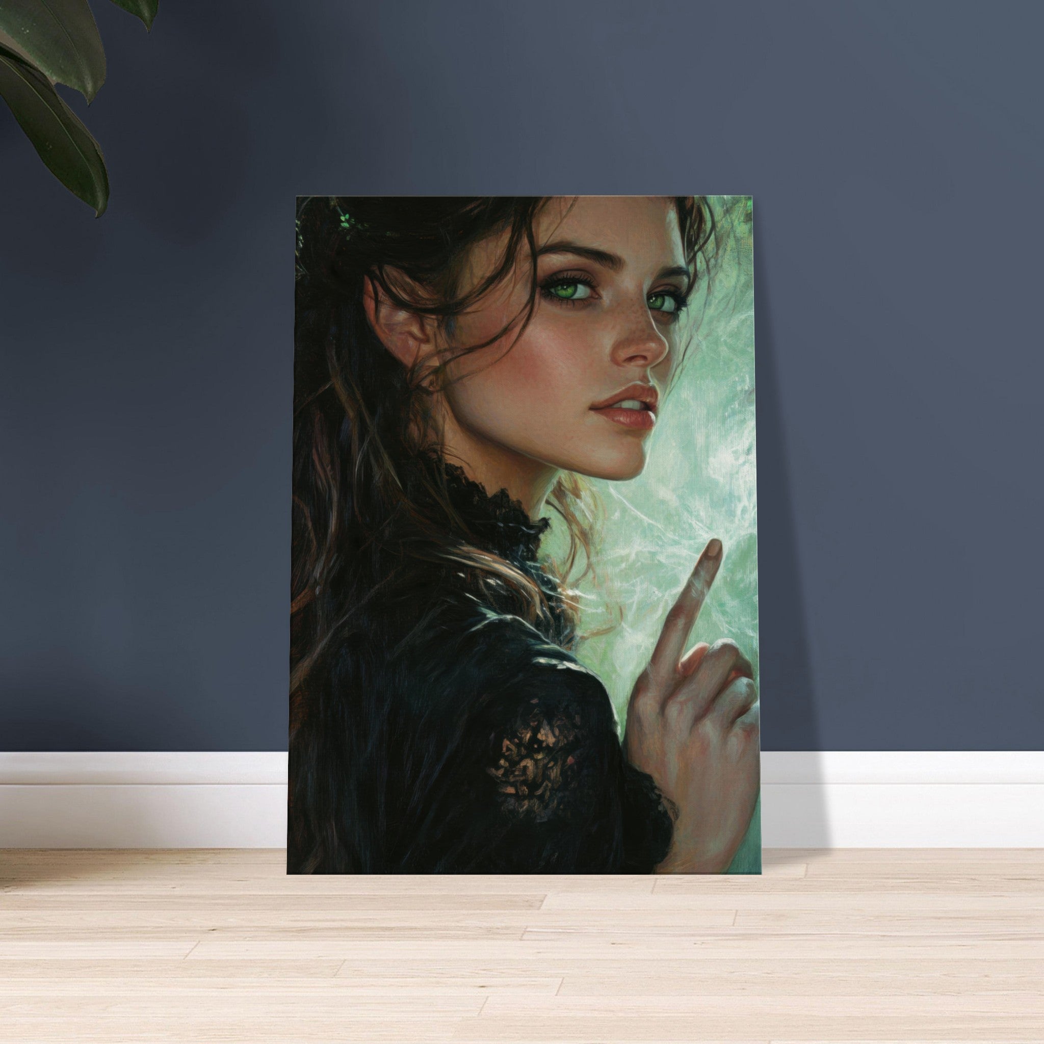 Canvas Portrait - The Fae Sorceress of the Emerald Woods Oil Faint 6 - Shop Ai Art WebShop - Digital Art online Store