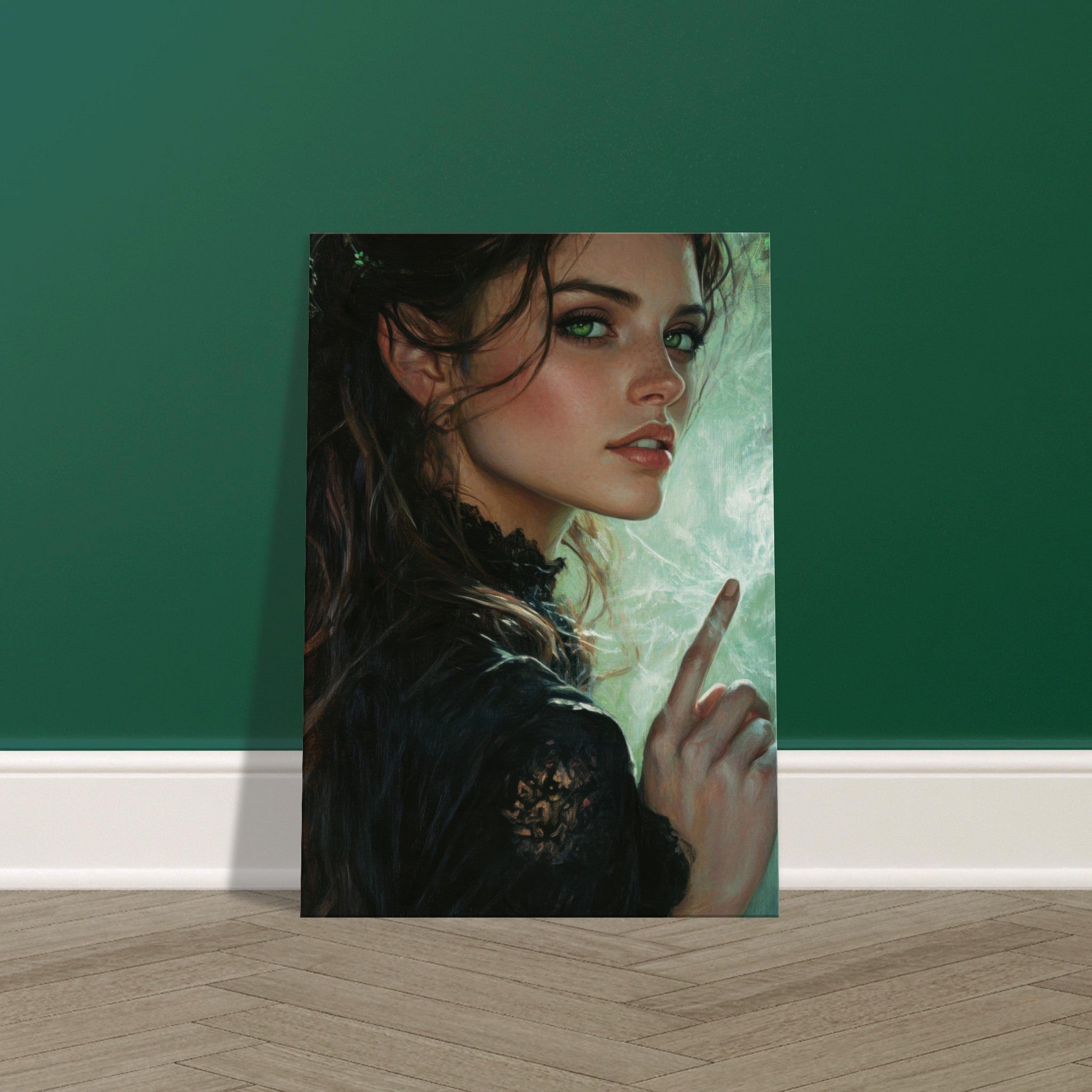 Canvas Portrait - The Fae Sorceress of the Emerald Woods Oil Faint 6 - Shop Ai Art WebShop - Digital Art online Store