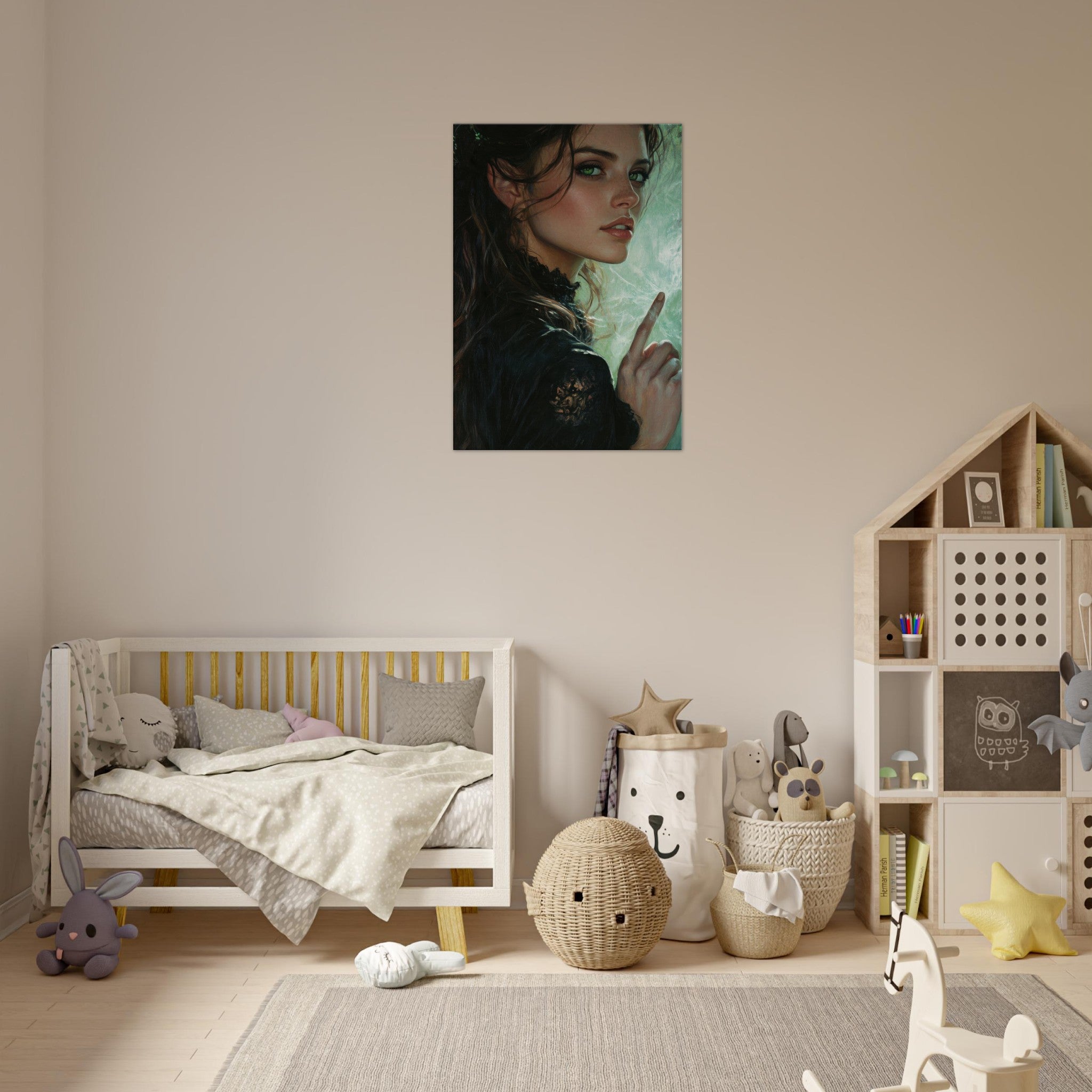 Canvas Portrait - The Fae Sorceress of the Emerald Woods Oil Faint 6 - Shop Ai Art WebShop - Digital Art online Store