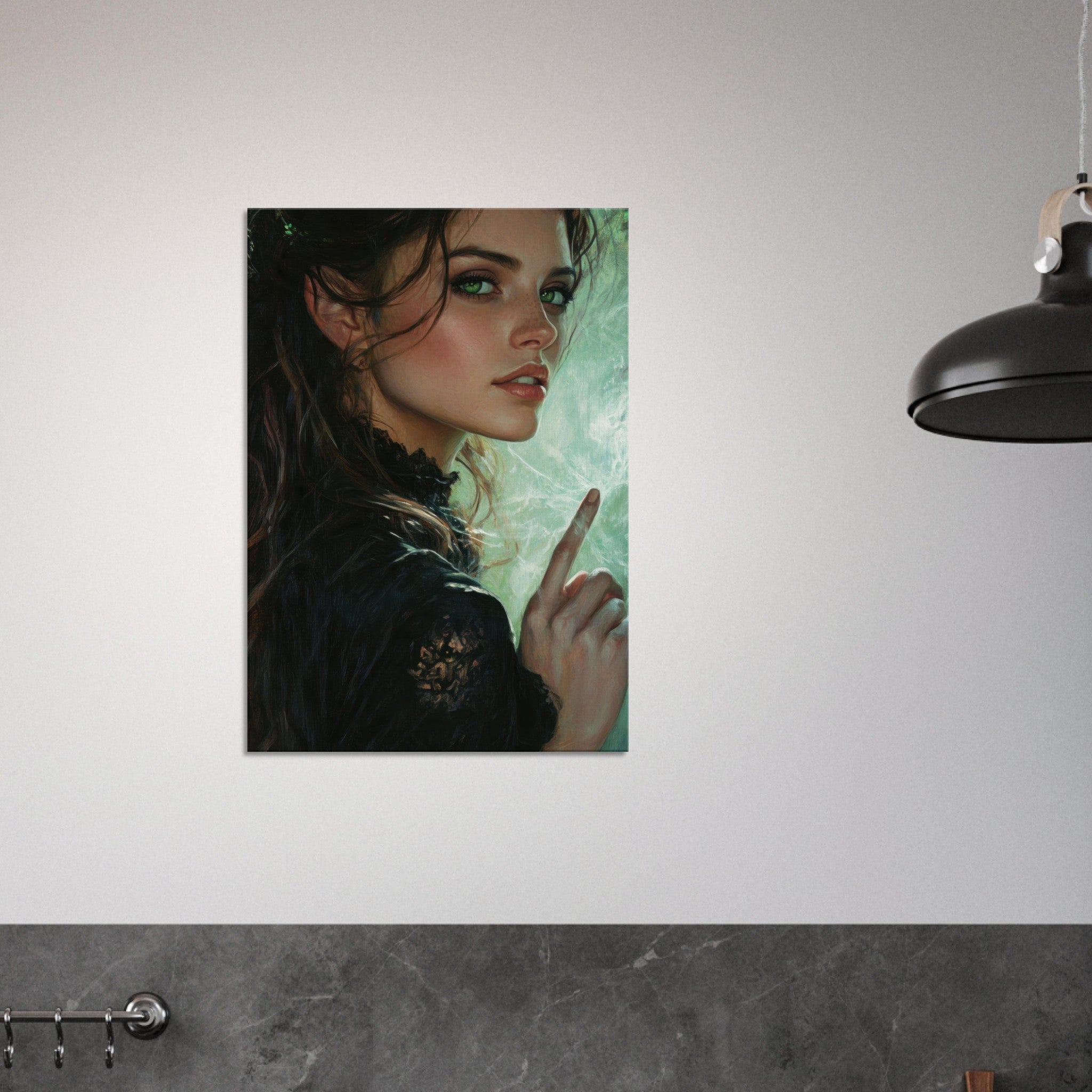 Canvas Portrait - The Fae Sorceress of the Emerald Woods Oil Faint 6 - Shop Ai Art WebShop - Digital Art online Store