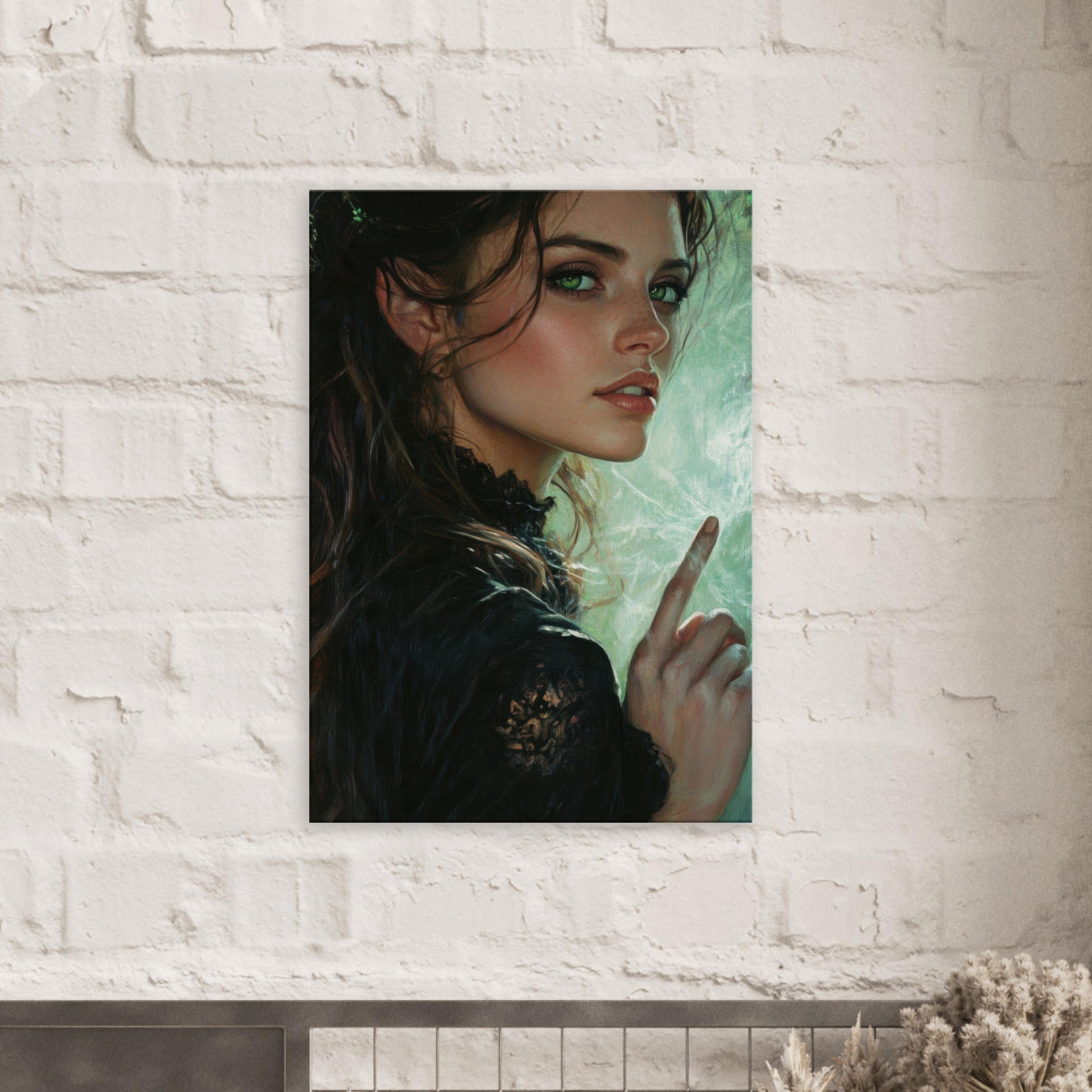 Canvas Portrait - The Fae Sorceress of the Emerald Woods Oil Faint 6 - Shop Ai Art WebShop - Digital Art online Store