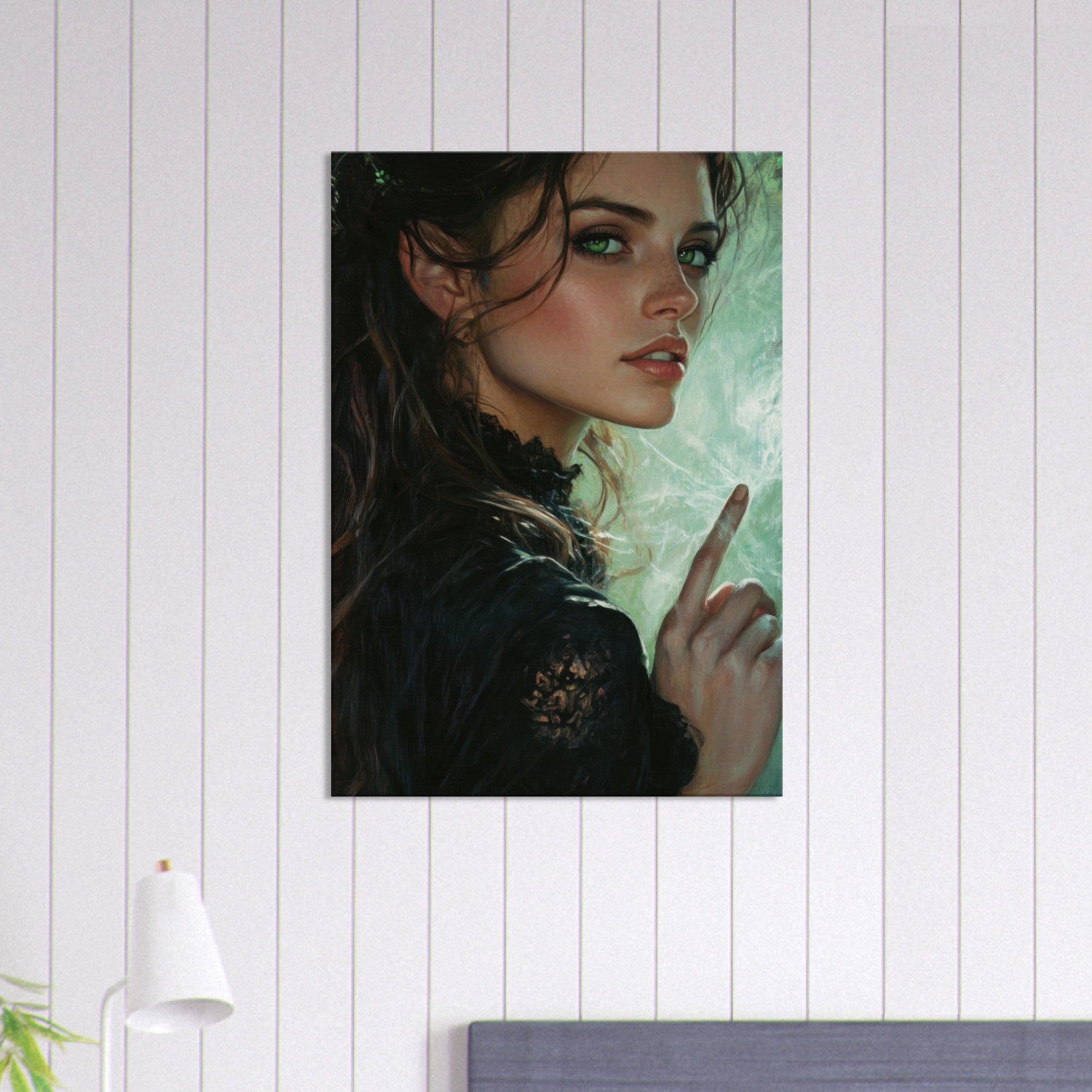 Canvas Portrait - The Fae Sorceress of the Emerald Woods Oil Faint 6 - Shop Ai Art WebShop - Digital Art online Store