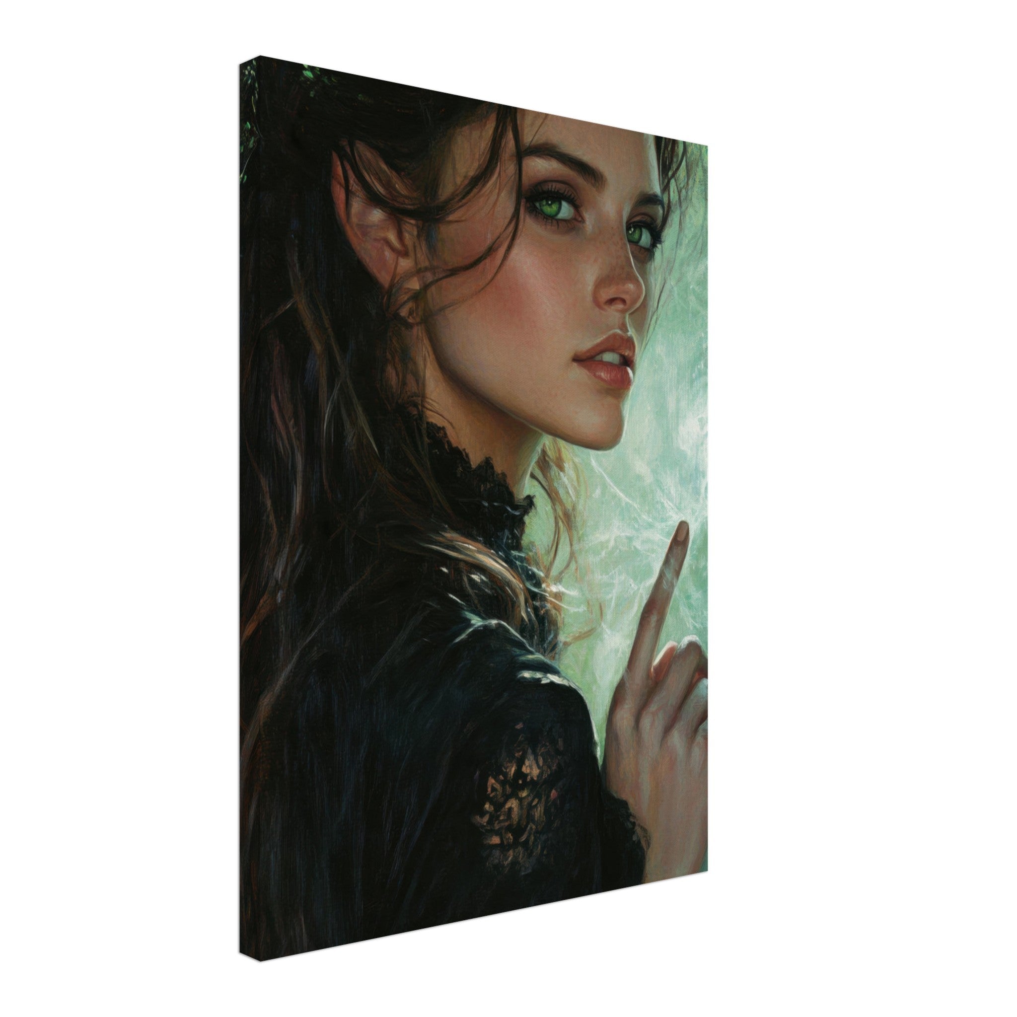 Canvas Portrait - The Fae Sorceress of the Emerald Woods Oil Faint 6 - Shop Ai Art WebShop - Digital Art online Store