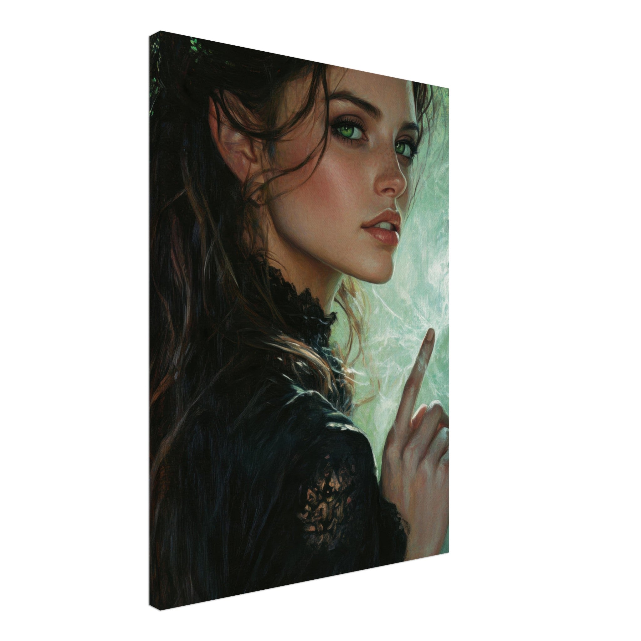 Canvas Portrait - The Fae Sorceress of the Emerald Woods Oil Faint 6 - Shop Ai Art WebShop - Digital Art online Store