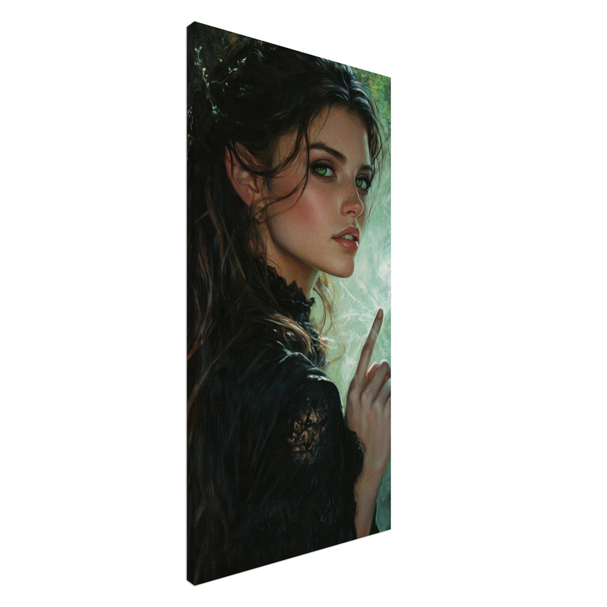 Canvas Portrait - The Fae Sorceress of the Emerald Woods Oil Faint 6 - Shop Ai Art WebShop - Digital Art online Store