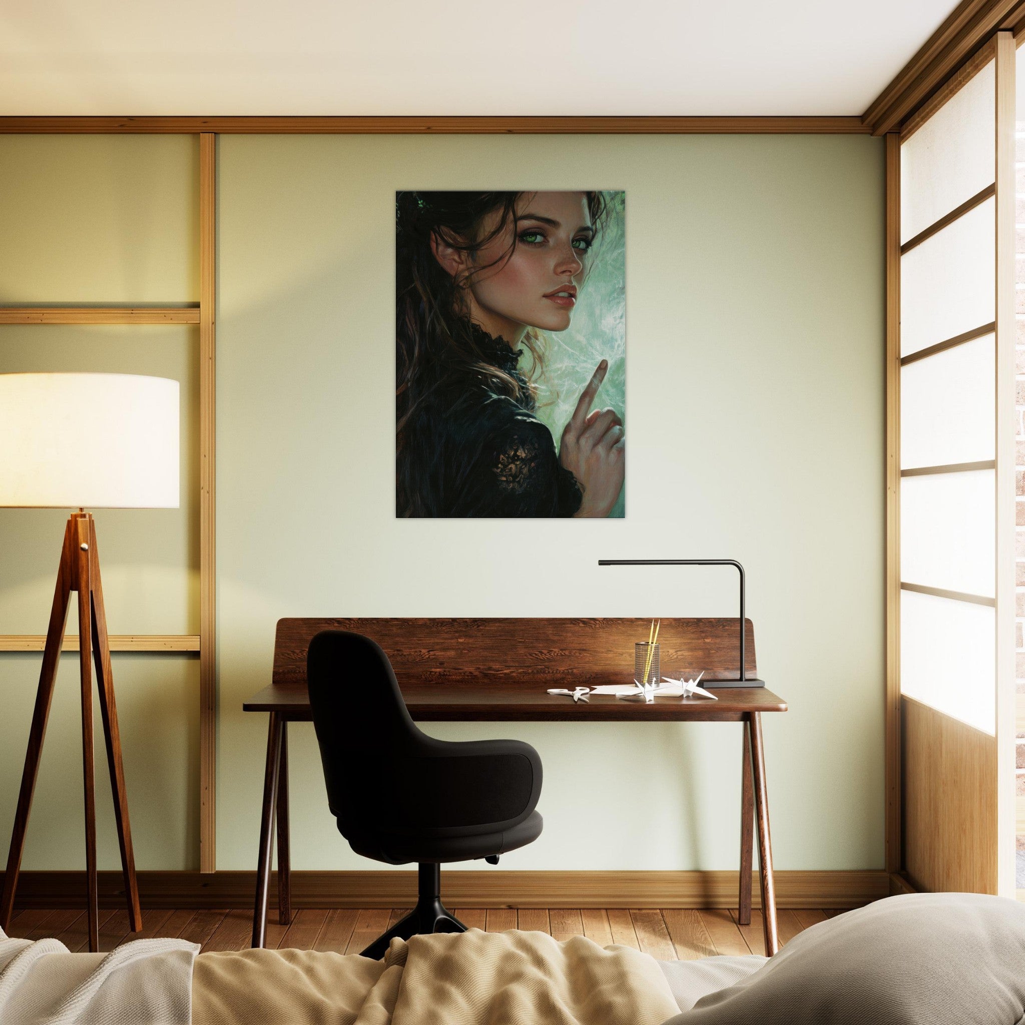 Canvas Portrait - The Fae Sorceress of the Emerald Woods Oil Faint 6 - Shop Ai Art WebShop - Digital Art online Store