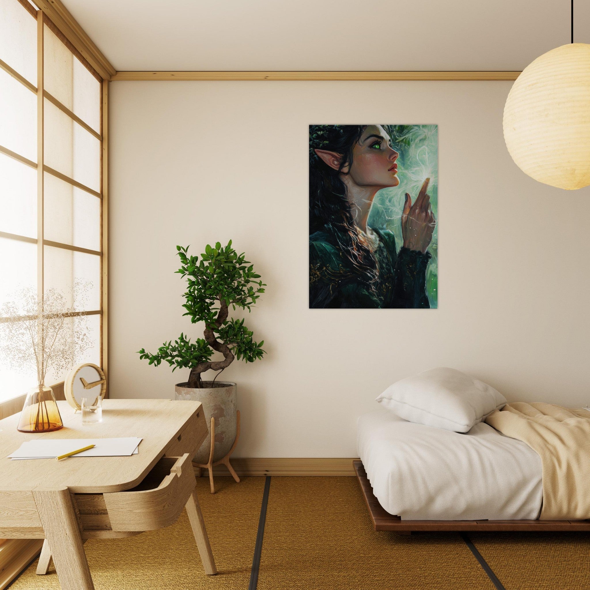 Canvas Portrait - The Fae Sorceress of the Emerald Woods Oil Faint 7 - Shop Ai Art WebShop - Digital Art online Store