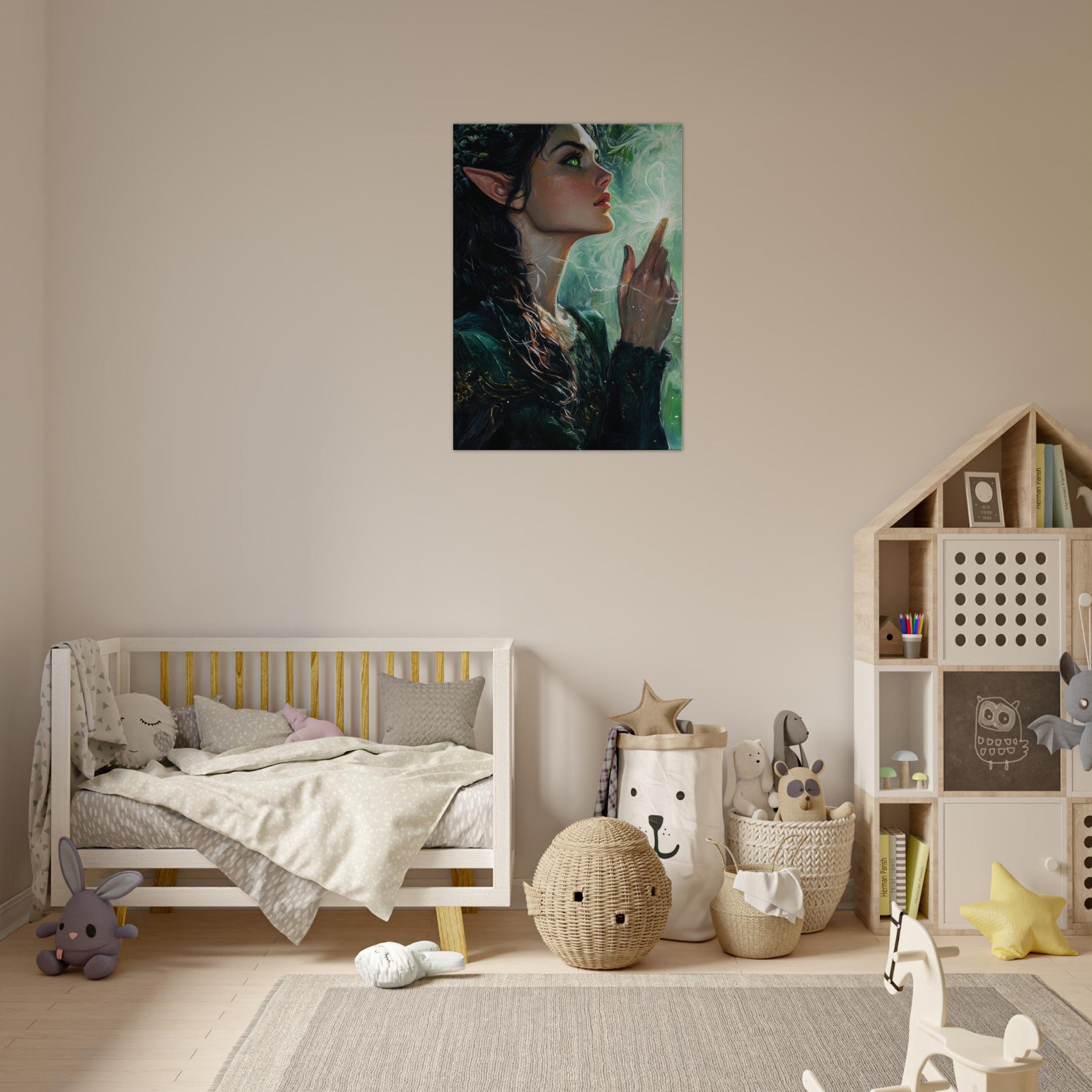 Canvas Portrait - The Fae Sorceress of the Emerald Woods Oil Faint 7 - Shop Ai Art WebShop - Digital Art online Store