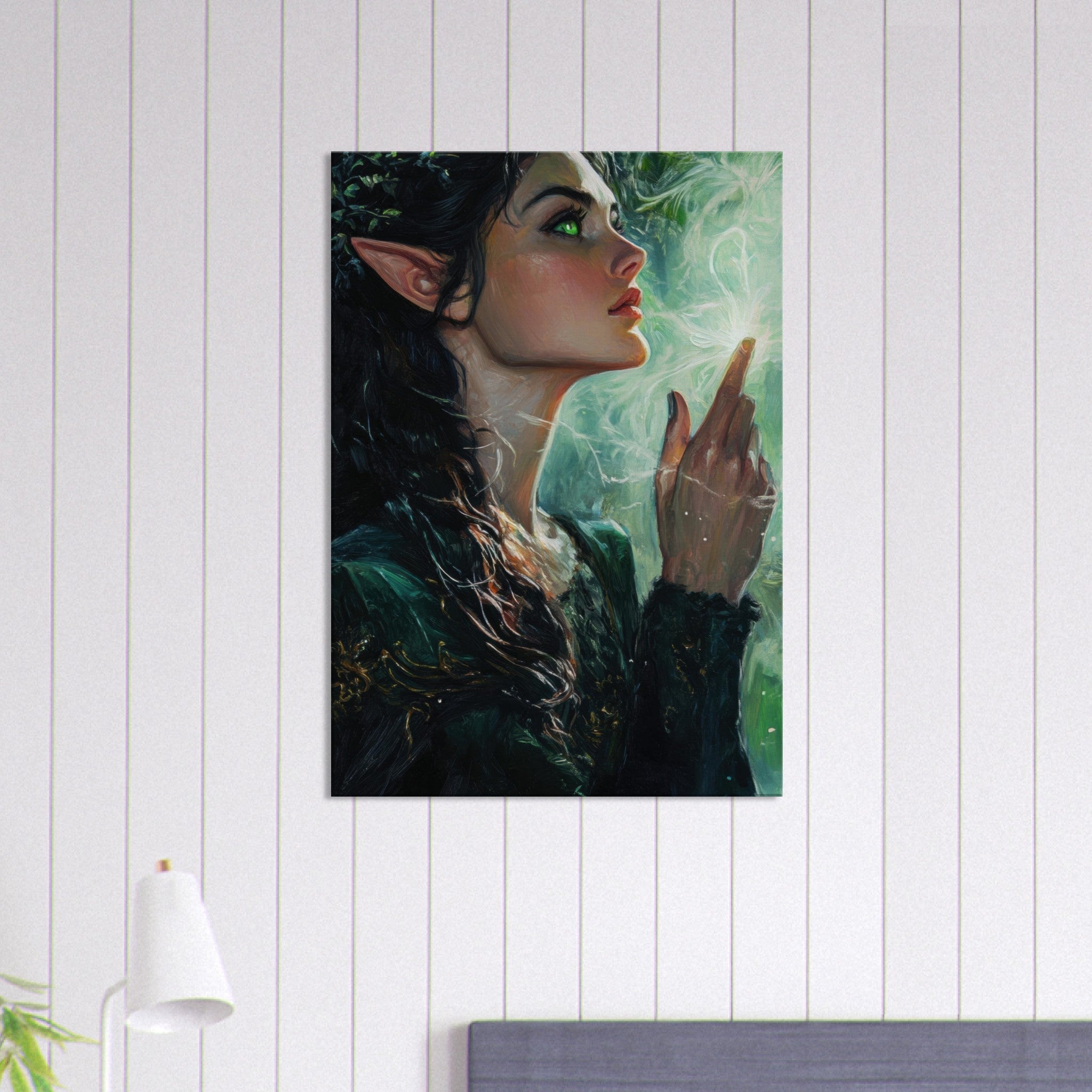 Canvas Portrait - The Fae Sorceress of the Emerald Woods Oil Faint 7 - Ai Art Force