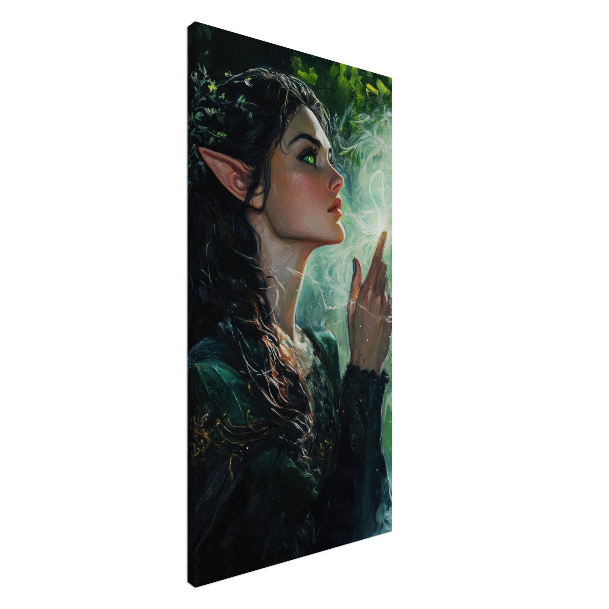 Canvas Portrait - The Fae Sorceress of the Emerald Woods Oil Faint 7 - Shop Ai Art WebShop - Digital Art online Store