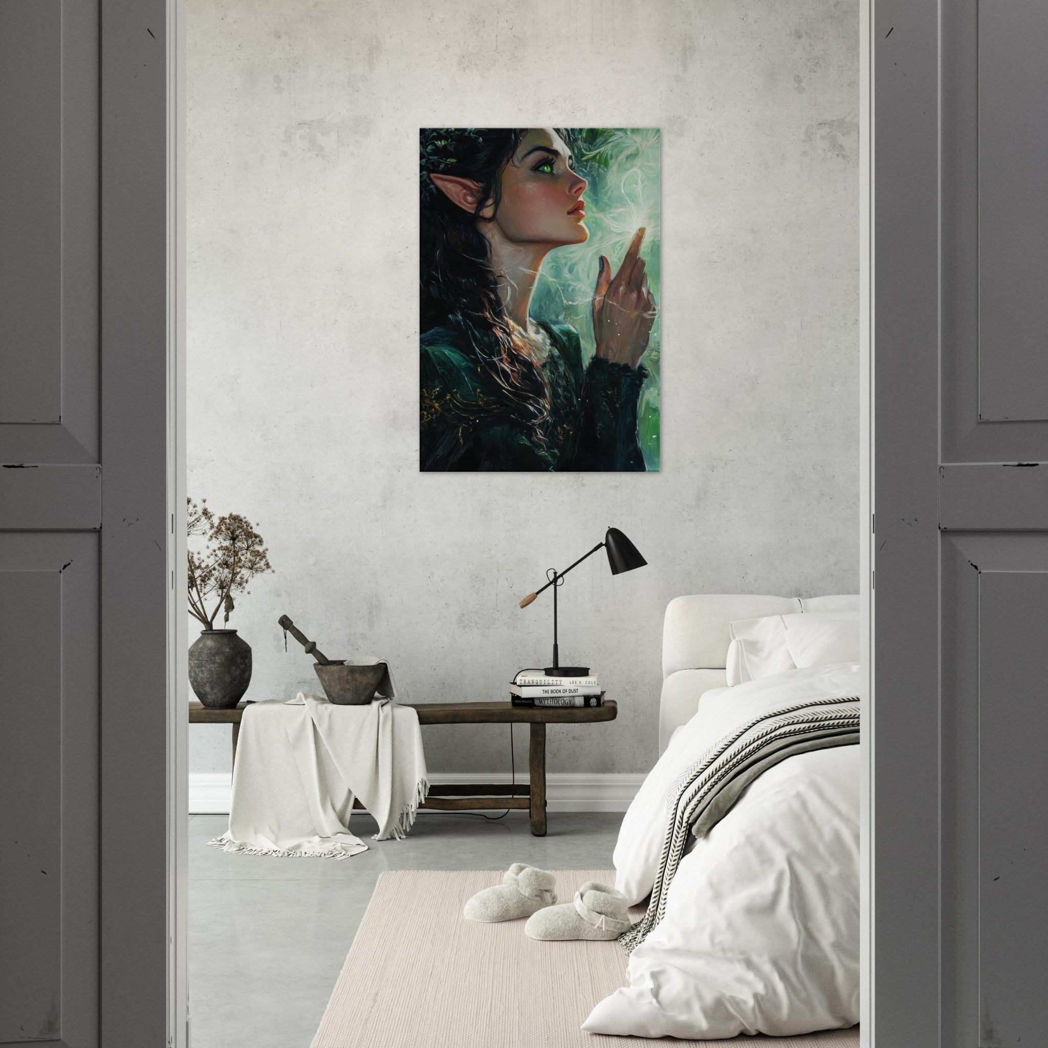 Canvas Portrait - The Fae Sorceress of the Emerald Woods Oil Faint 7 - Shop Ai Art WebShop - Digital Art online Store