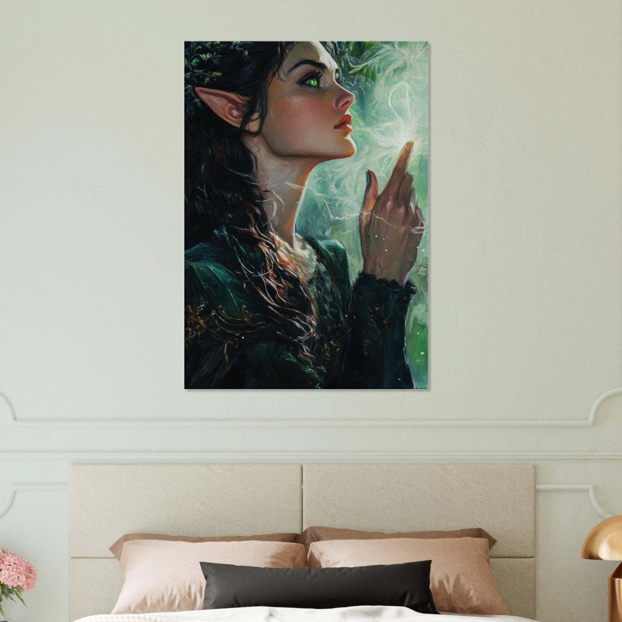 Canvas Portrait - The Fae Sorceress of the Emerald Woods Oil Faint 7 - Shop Ai Art WebShop - Digital Art online Store