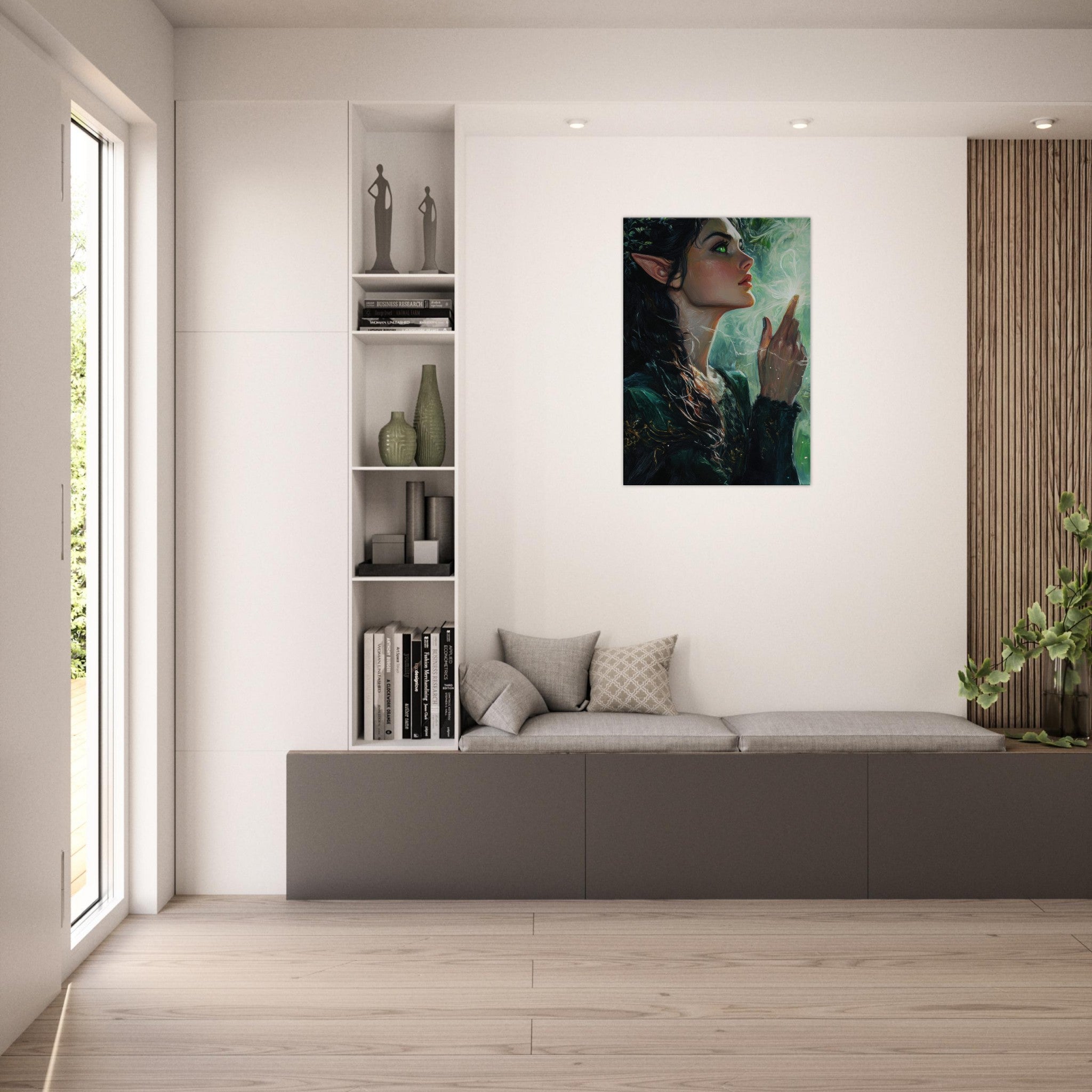 Canvas Portrait - The Fae Sorceress of the Emerald Woods Oil Faint 7 - Shop Ai Art WebShop - Digital Art online Store