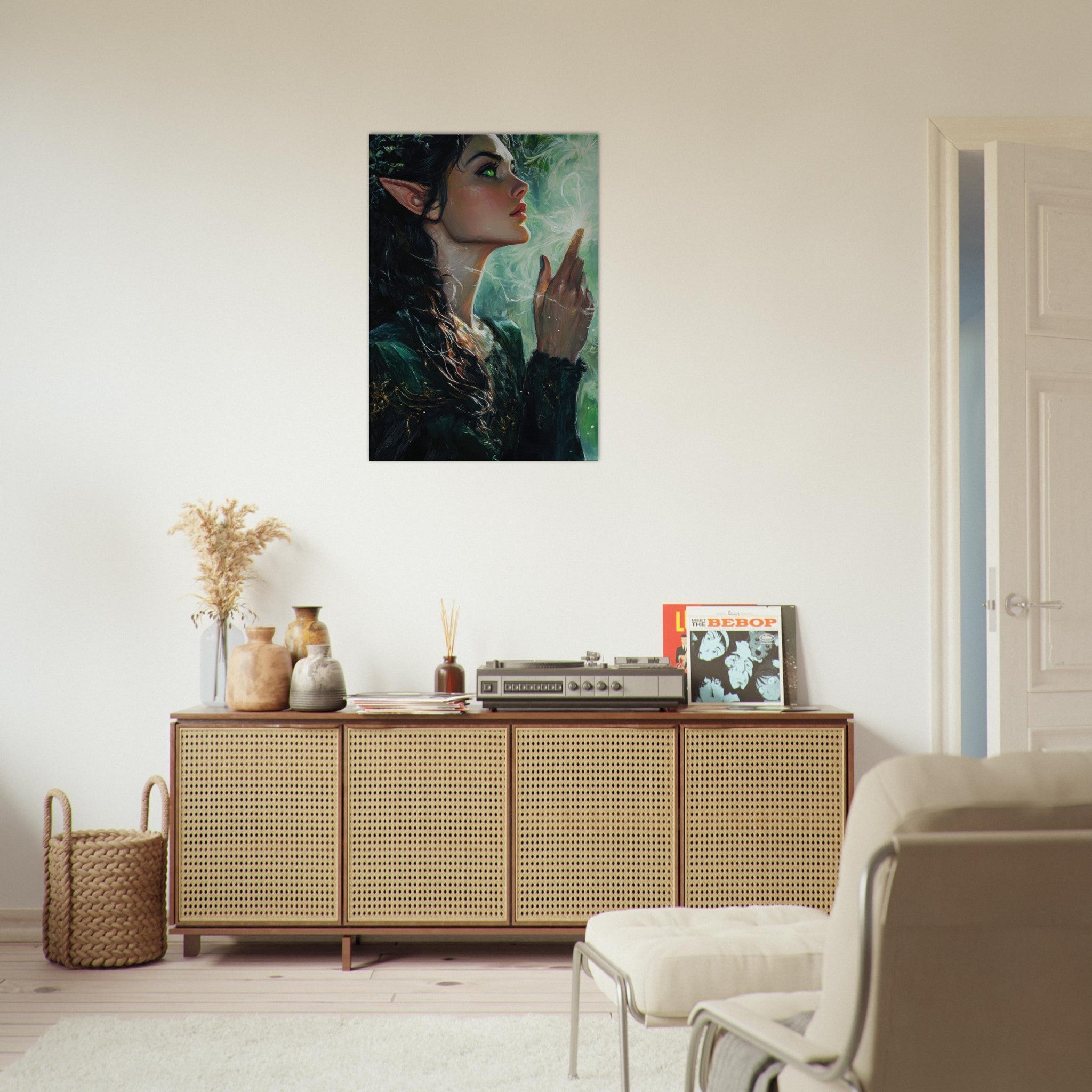 Canvas Portrait - The Fae Sorceress of the Emerald Woods Oil Faint 7 - Shop Ai Art WebShop - Digital Art online Store
