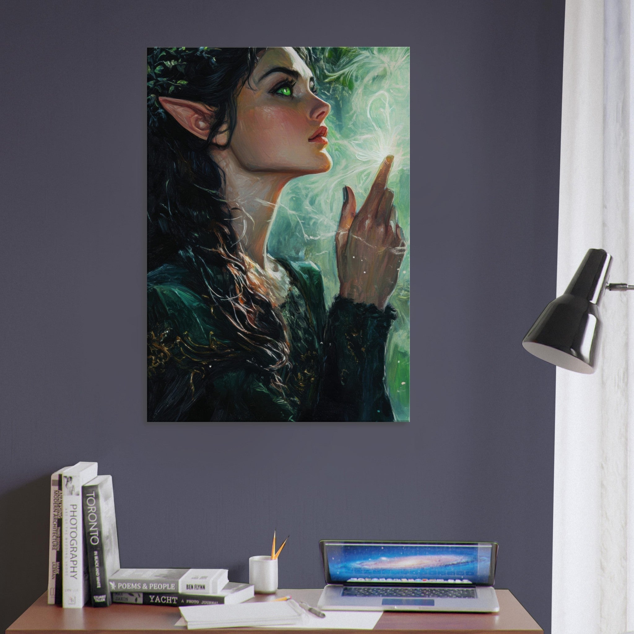 Canvas Portrait - The Fae Sorceress of the Emerald Woods Oil Faint 7 - Shop Ai Art WebShop - Digital Art online Store