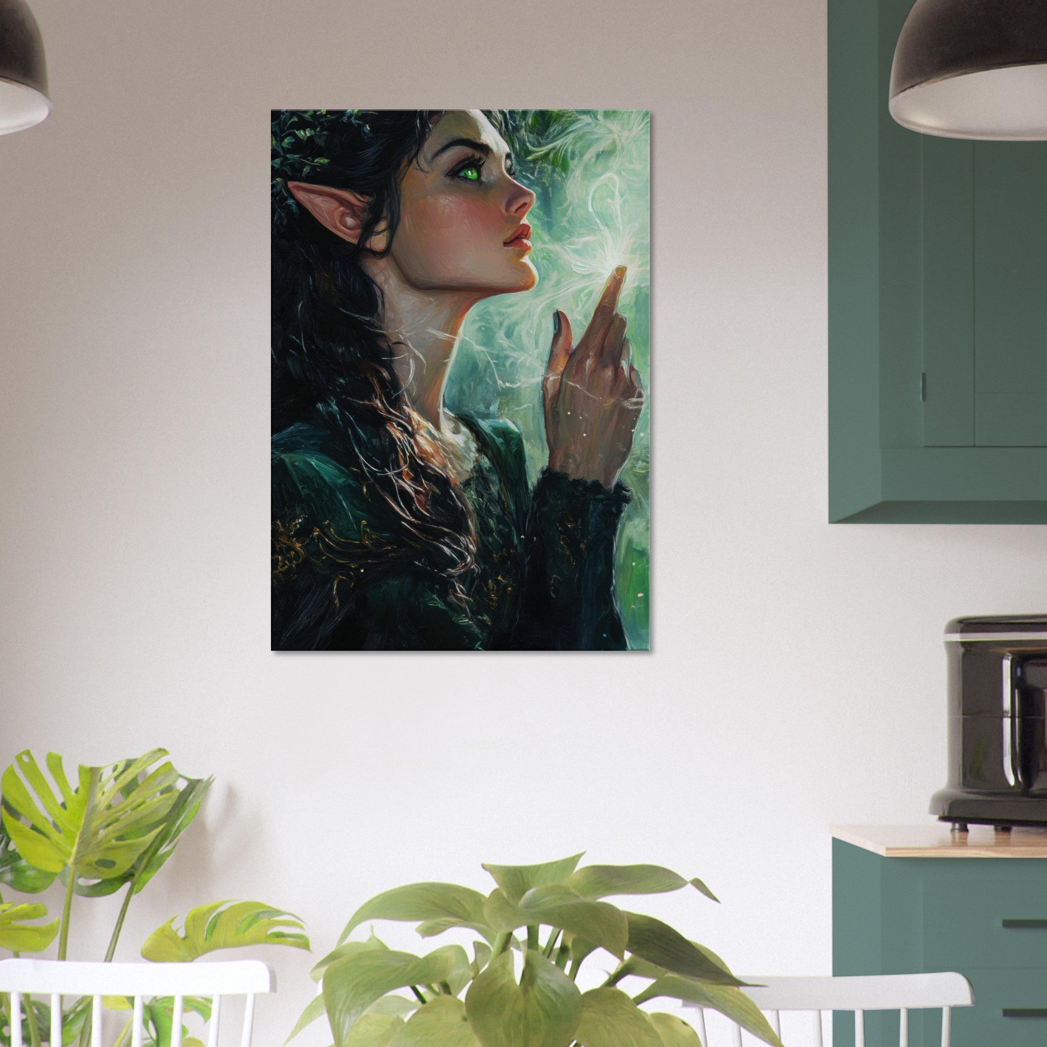 Canvas Portrait - The Fae Sorceress of the Emerald Woods Oil Faint 7 - Shop Ai Art WebShop - Digital Art online Store