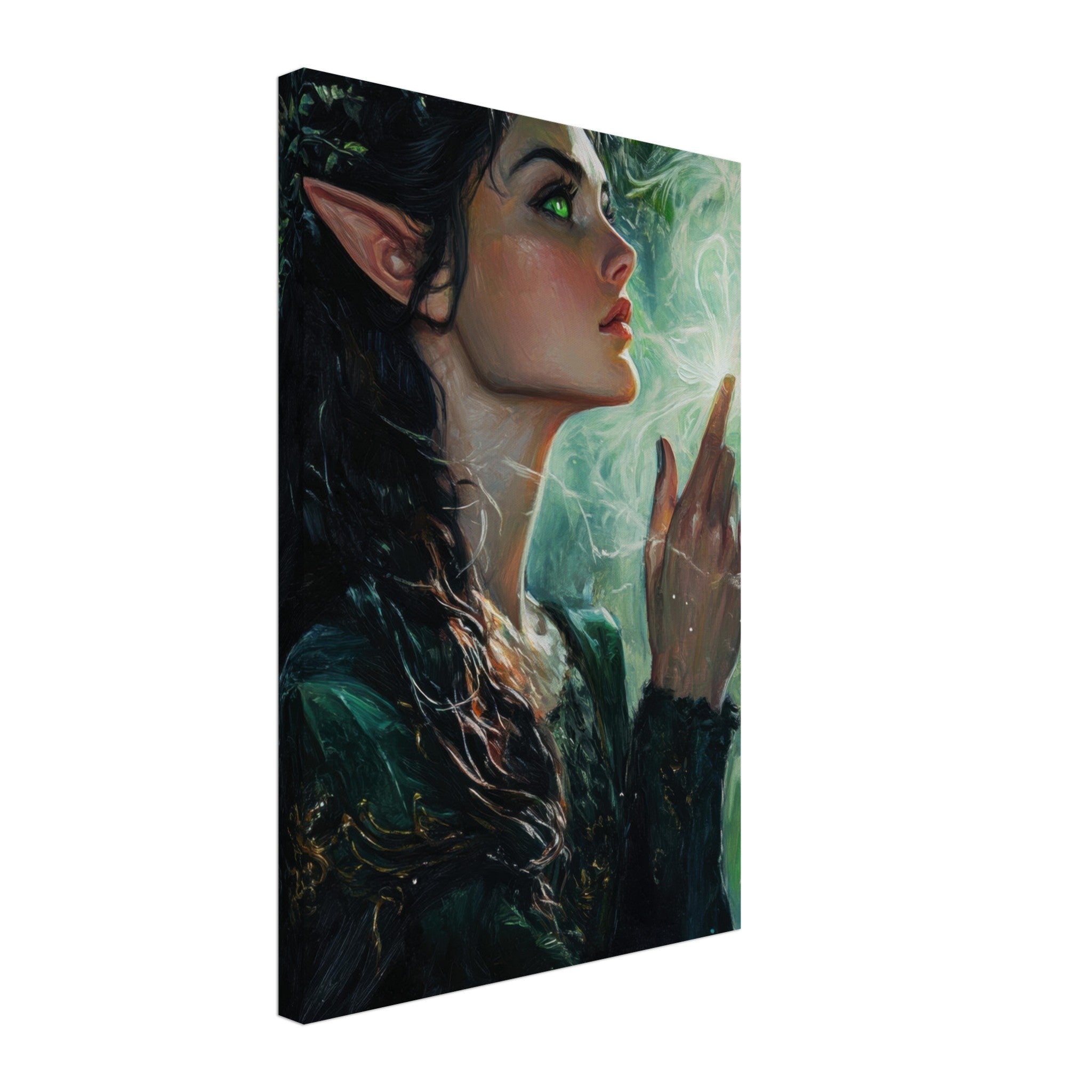 Canvas Portrait - The Fae Sorceress of the Emerald Woods Oil Faint 7 - Shop Ai Art WebShop - Digital Art online Store