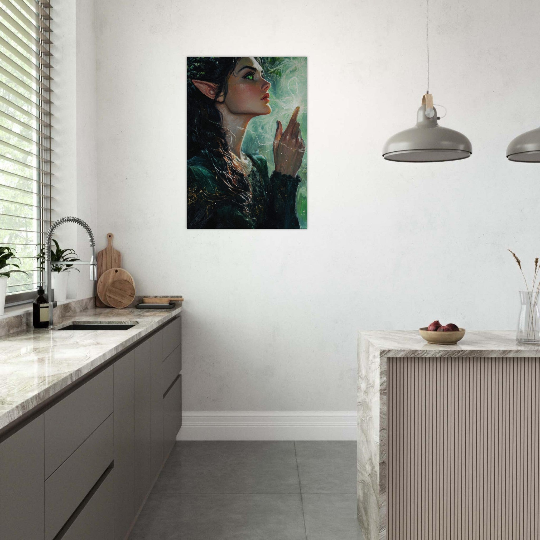Canvas Portrait - The Fae Sorceress of the Emerald Woods Oil Faint 7 - Shop Ai Art WebShop - Digital Art online Store