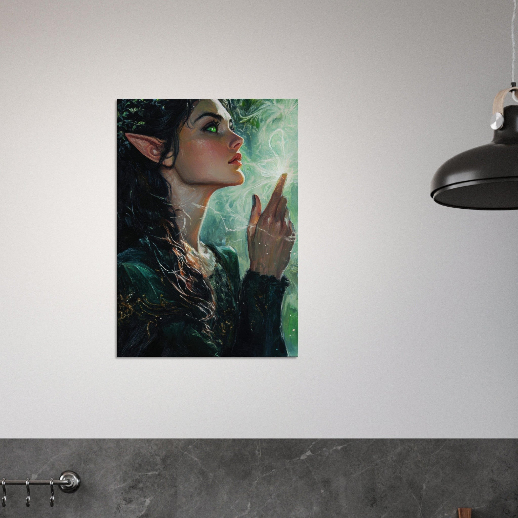 Canvas Portrait - The Fae Sorceress of the Emerald Woods Oil Faint 7 - Shop Ai Art WebShop - Digital Art online Store